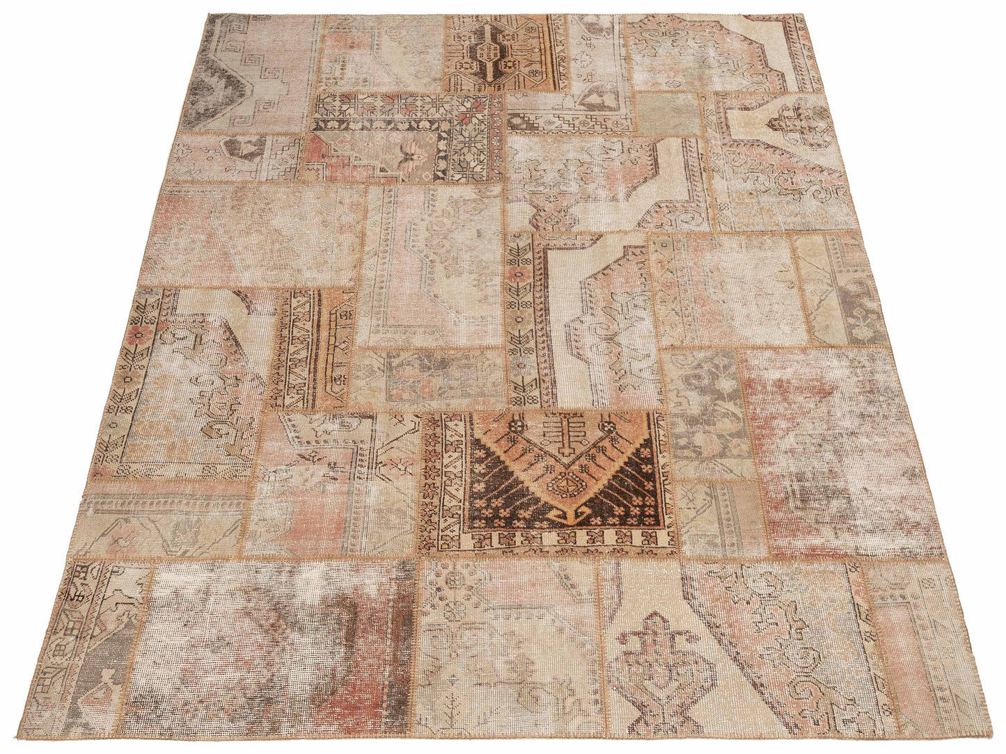Turkish Vestige Patchwork 111891 Light Brown 8.3x9.8 Hand Knotted Rug