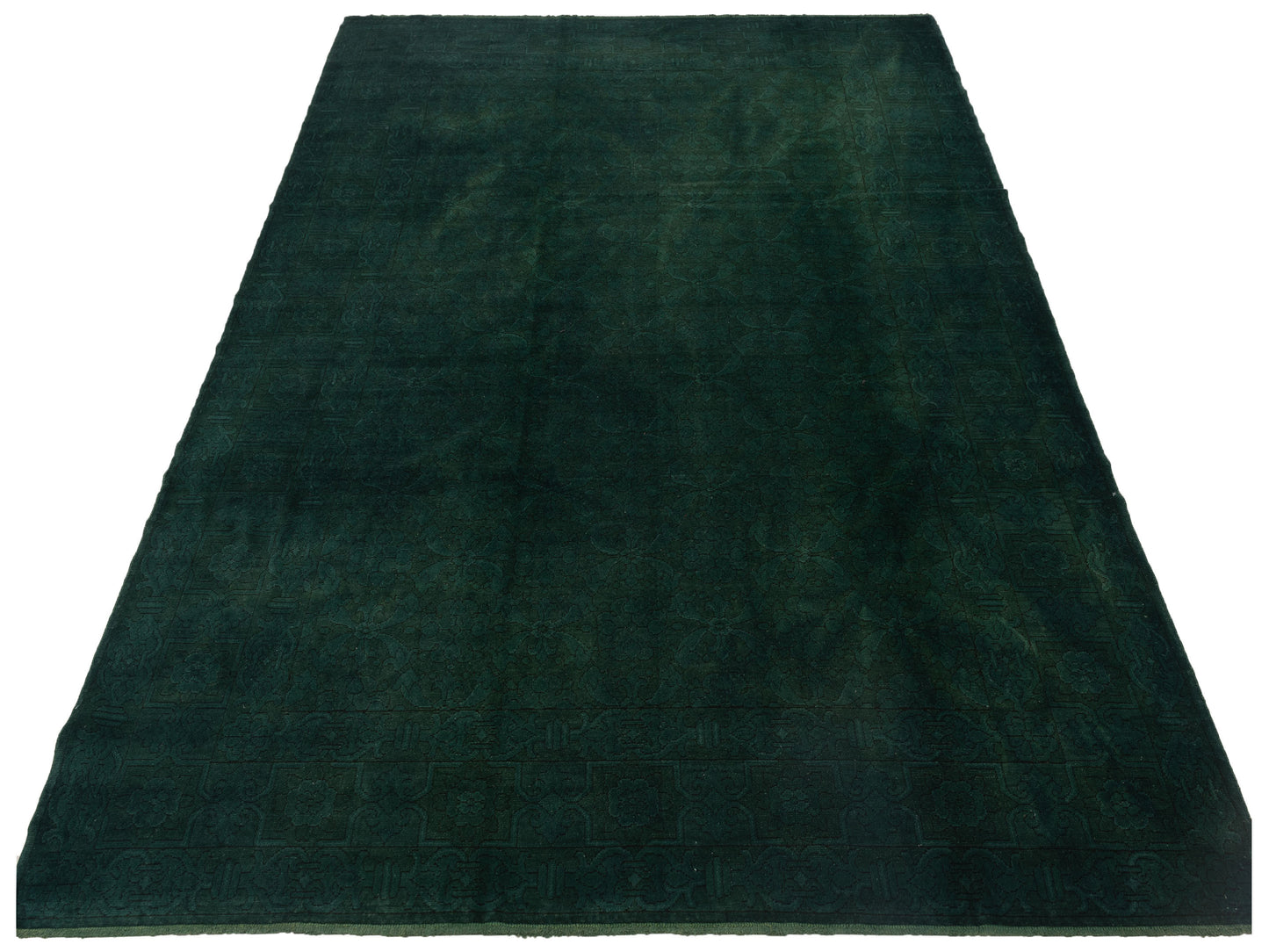 Vintage 112156 Dark Green 9.2x11.6 Hand Knotted Rug