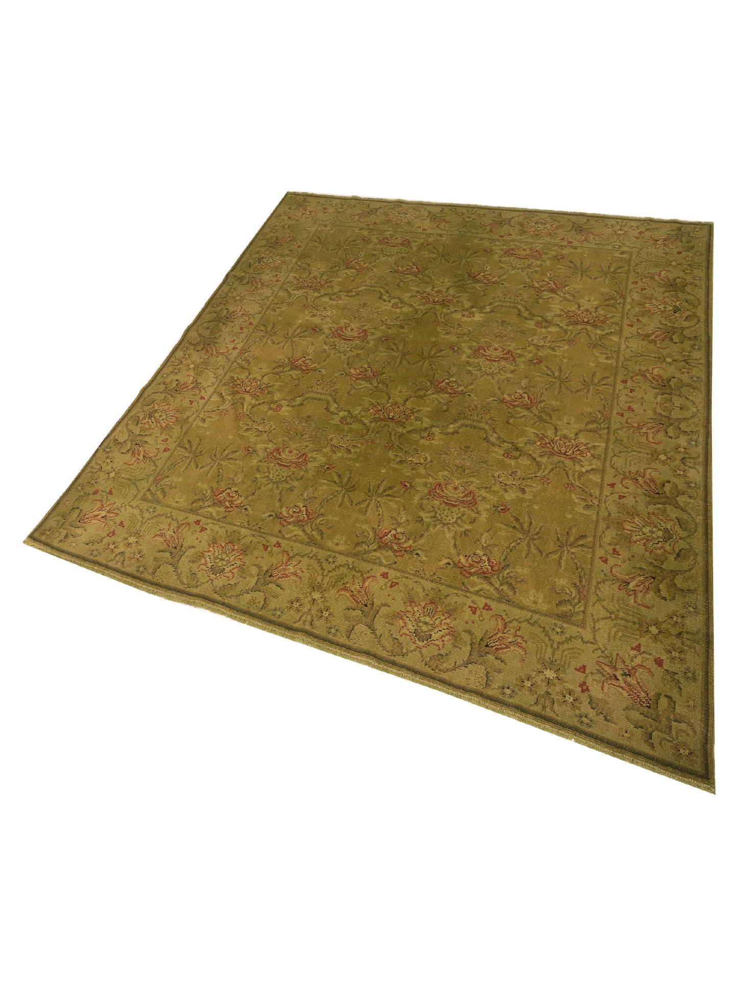 Vintage 112163 Green 8x9.8 Hand Knotted Rug