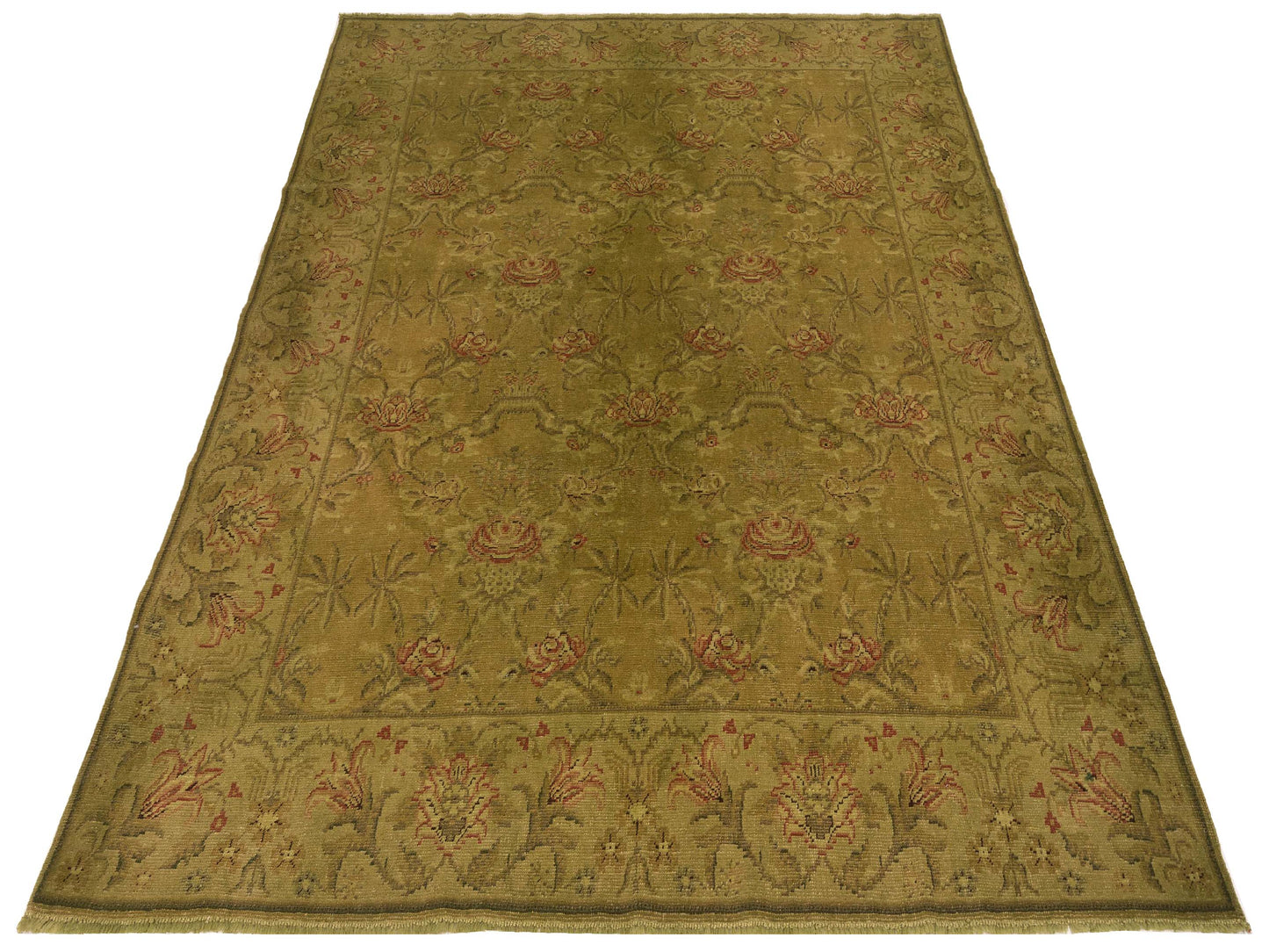 Vintage 112163 Green 8x9.8 Hand Knotted Rug