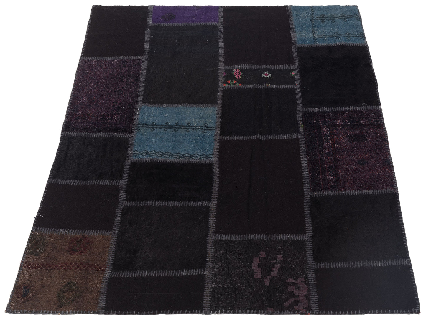 Turkish Vestige Patchwork 112288 Black Black 4.10x6.9 Hand Knotted Rug