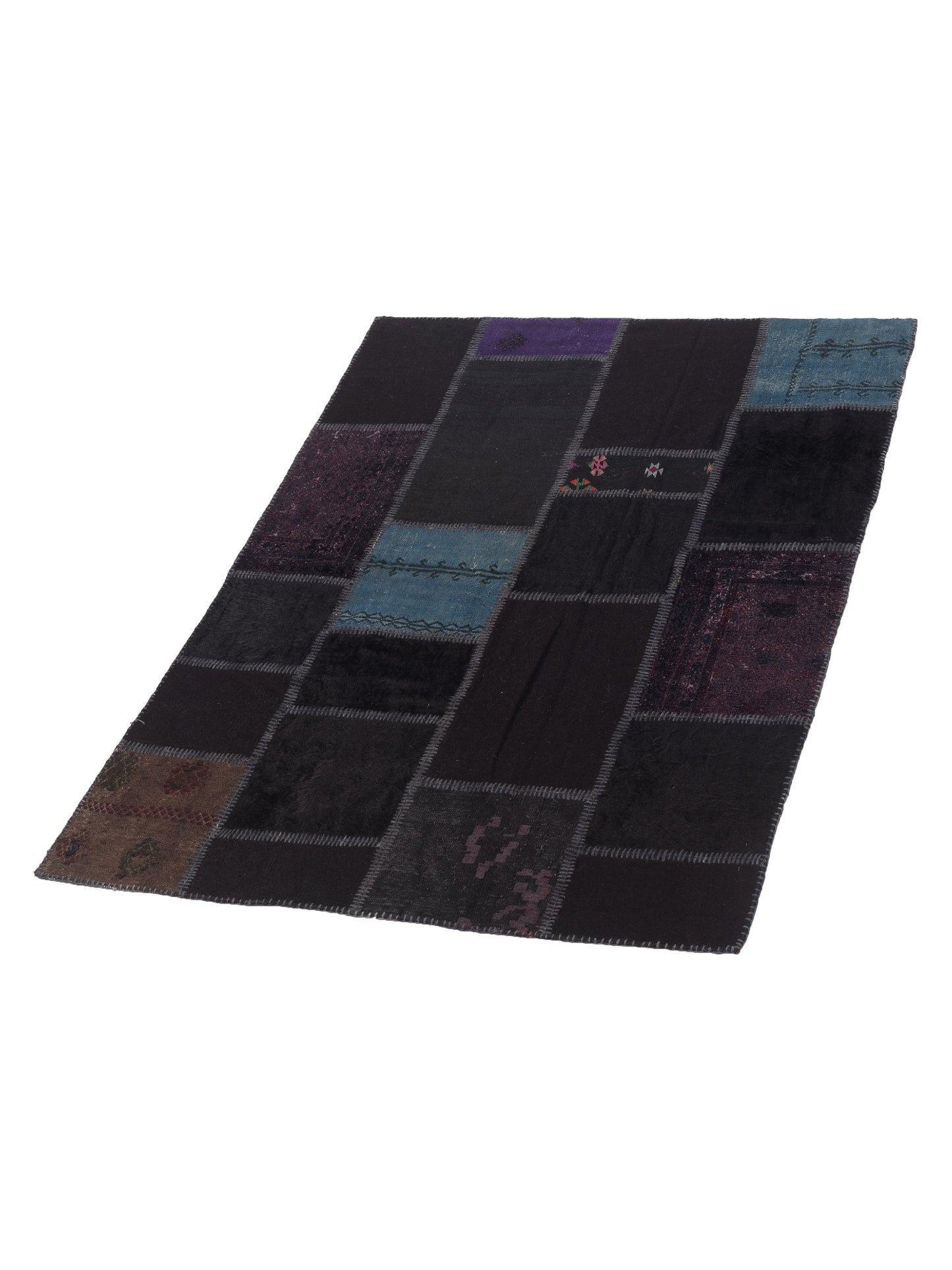 Turkish Vestige Patchwork 112288 Black Black 4.10x6.9 Hand Knotted Rug