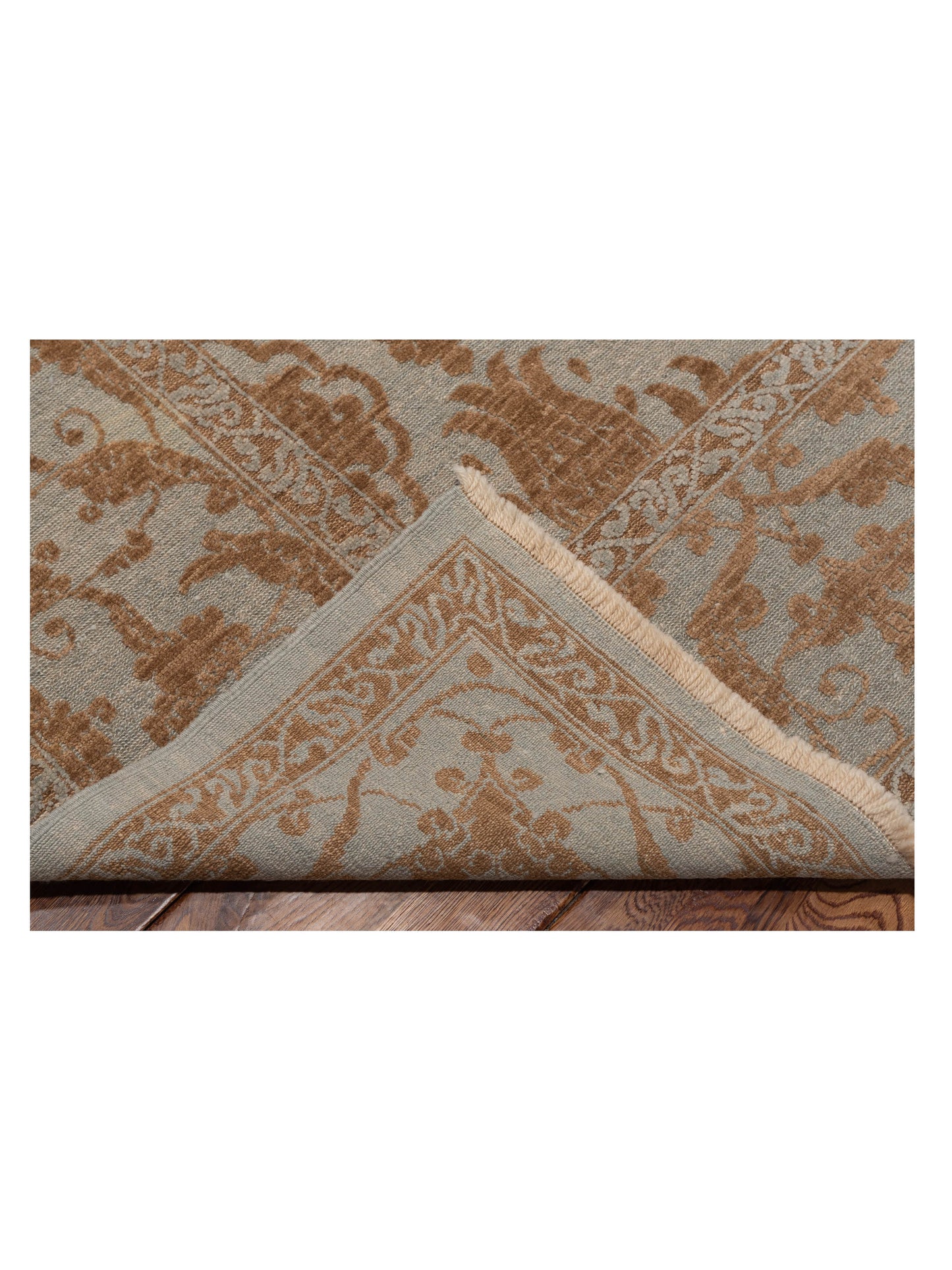 Defne Tulip Ice Blue Brown 8.5x9.10 Hand Knotted Rug