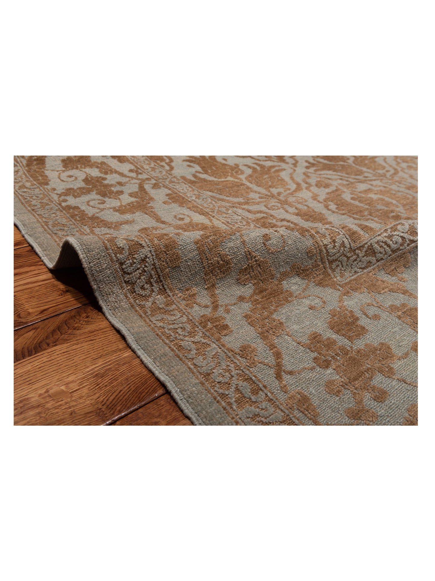 Defne Tulip Ice Blue Brown 8.5x9.10 Hand Knotted Rug