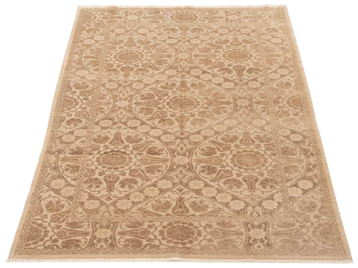 Defne Lotus Cream Light Brown 6.3x8.9 Hand Knotted Rug