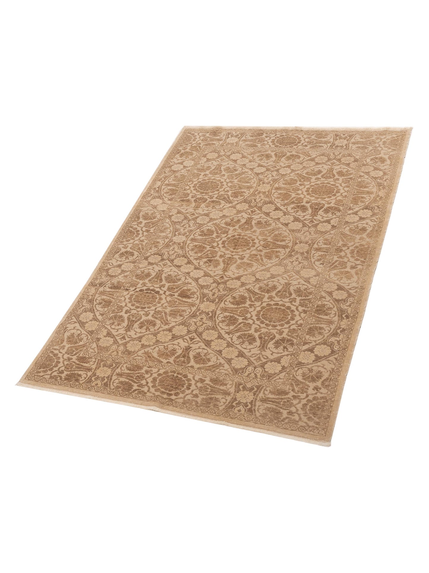 Defne Lotus Cream Light Brown 6.3x8.9 Hand Knotted Rug