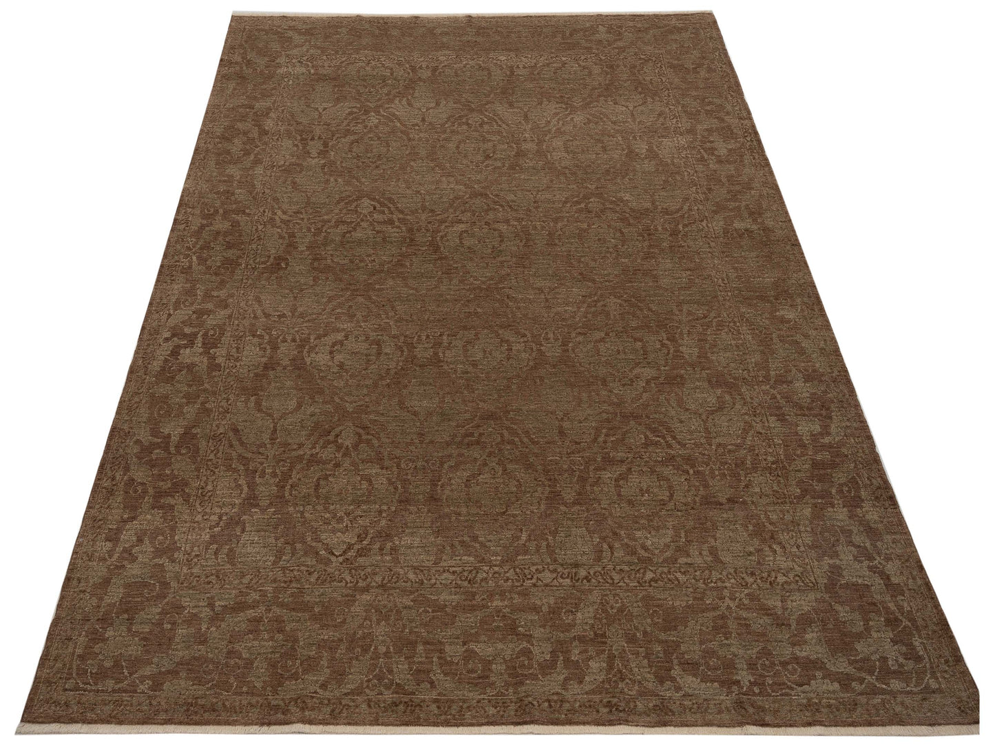 Defne Tulip Dark Brown Green 8.5x9.11 Hand Knotted Rug