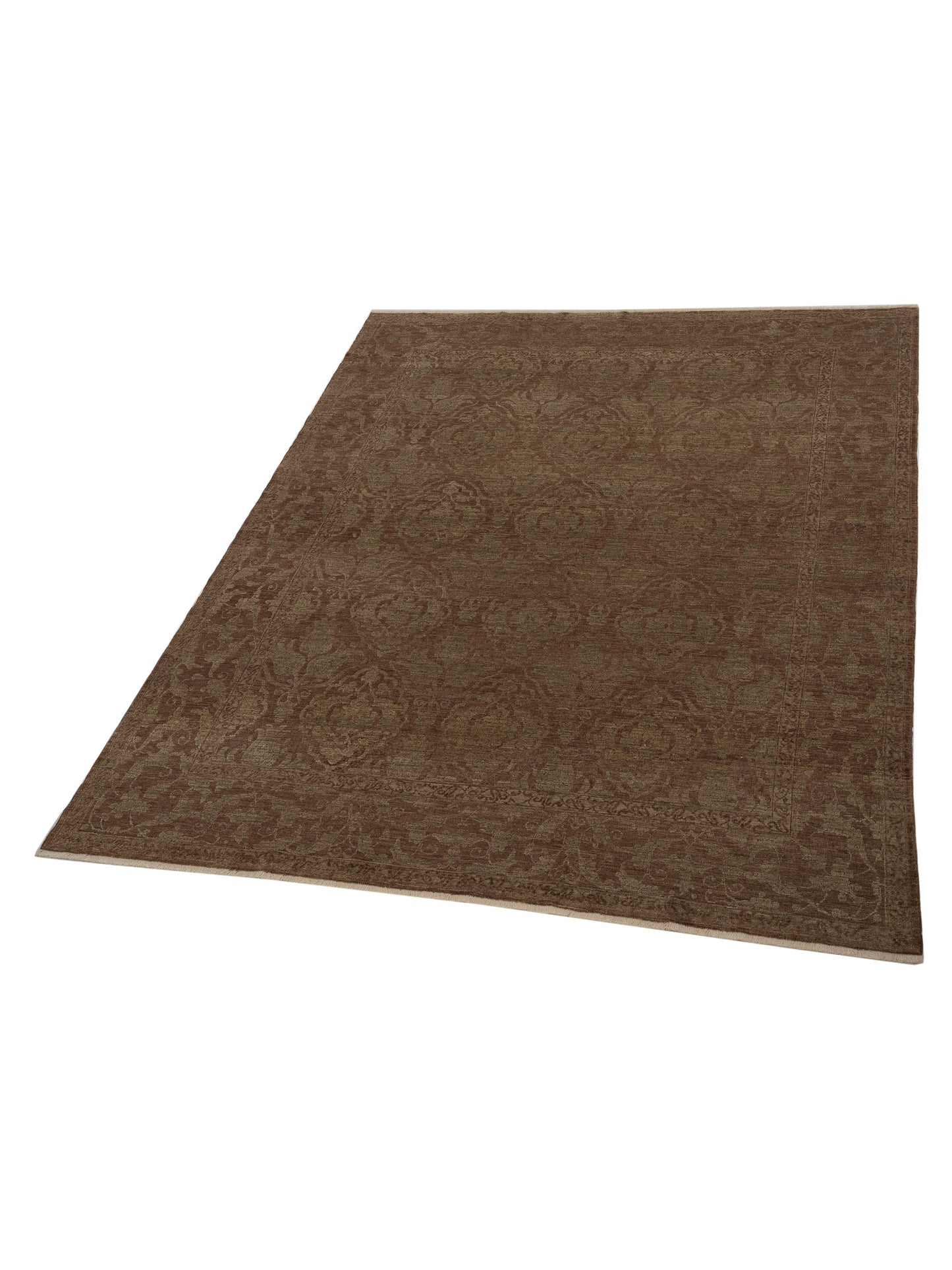 Defne Tulip Dark Brown Green 8.5x9.11 Hand Knotted Rug