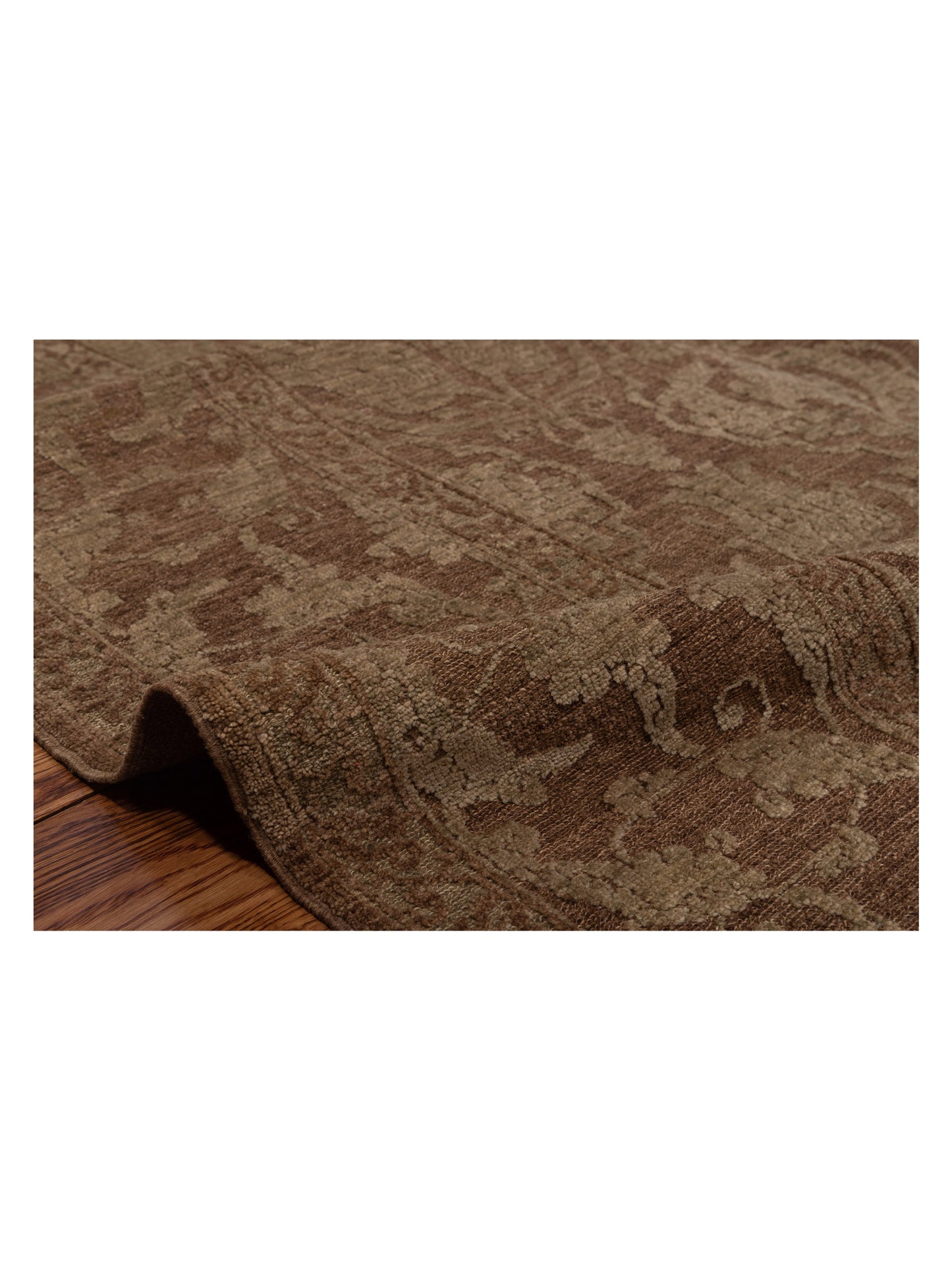 Defne Tulip Dark Brown Green 8.5x9.11 Hand Knotted Rug