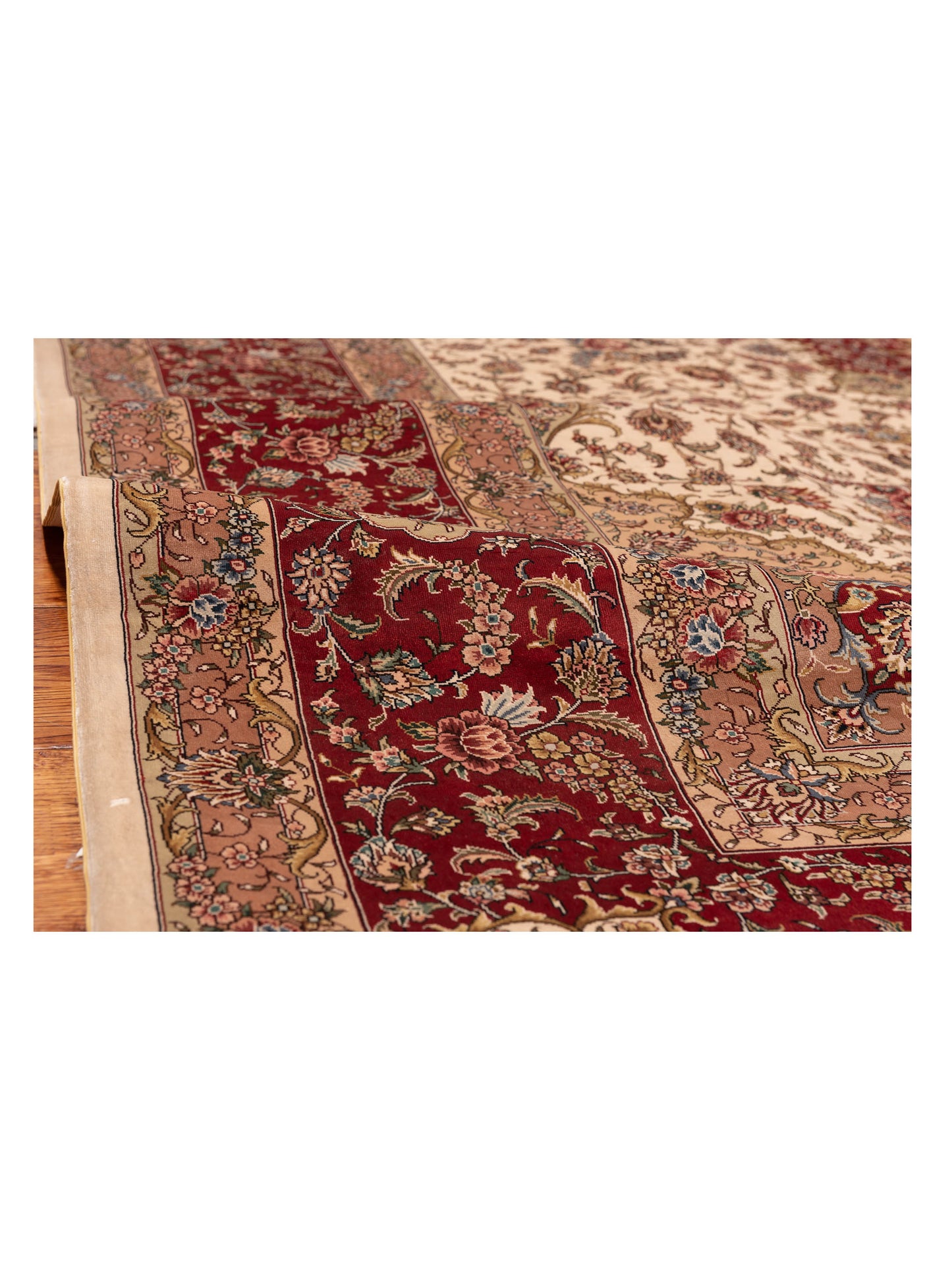 Pure Silk 112968 Ivory Red 8.1x10.2 Hand Knotted Rug