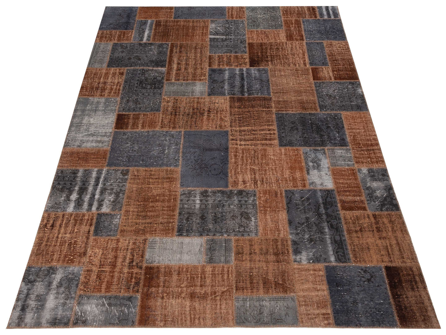 Turkish Vestige Patchwork 113072 Brown Gray 10x13 Hand Knotted Rug