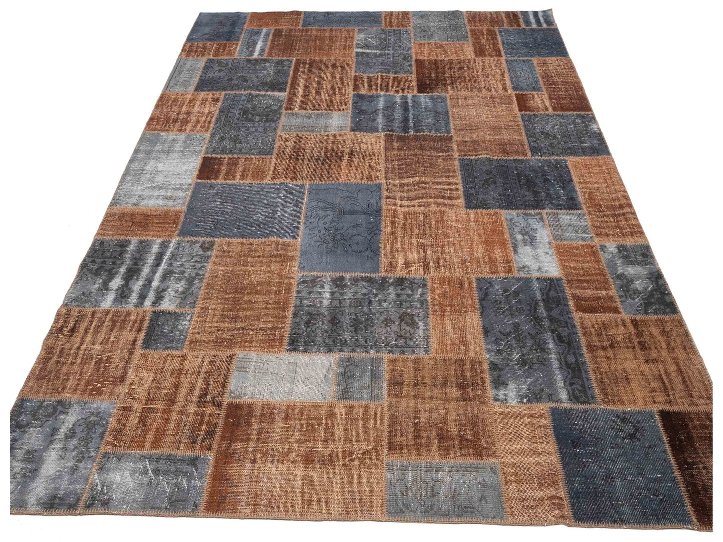 Turkish Vestige Patchwork 113072 Brown Gray 10x13 Hand Knotted Rug