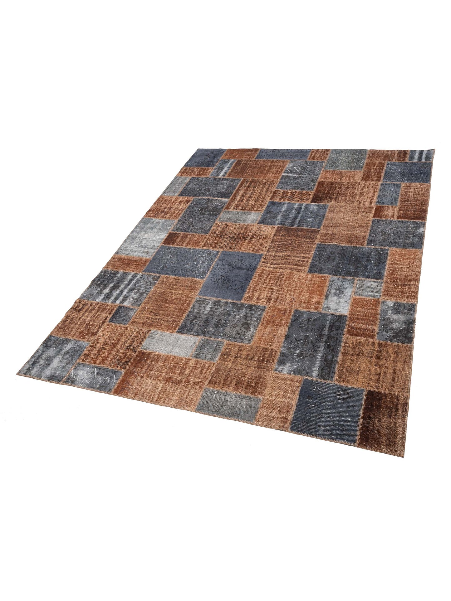Turkish Vestige Patchwork 113072 Brown Gray 10x13 Hand Knotted Rug
