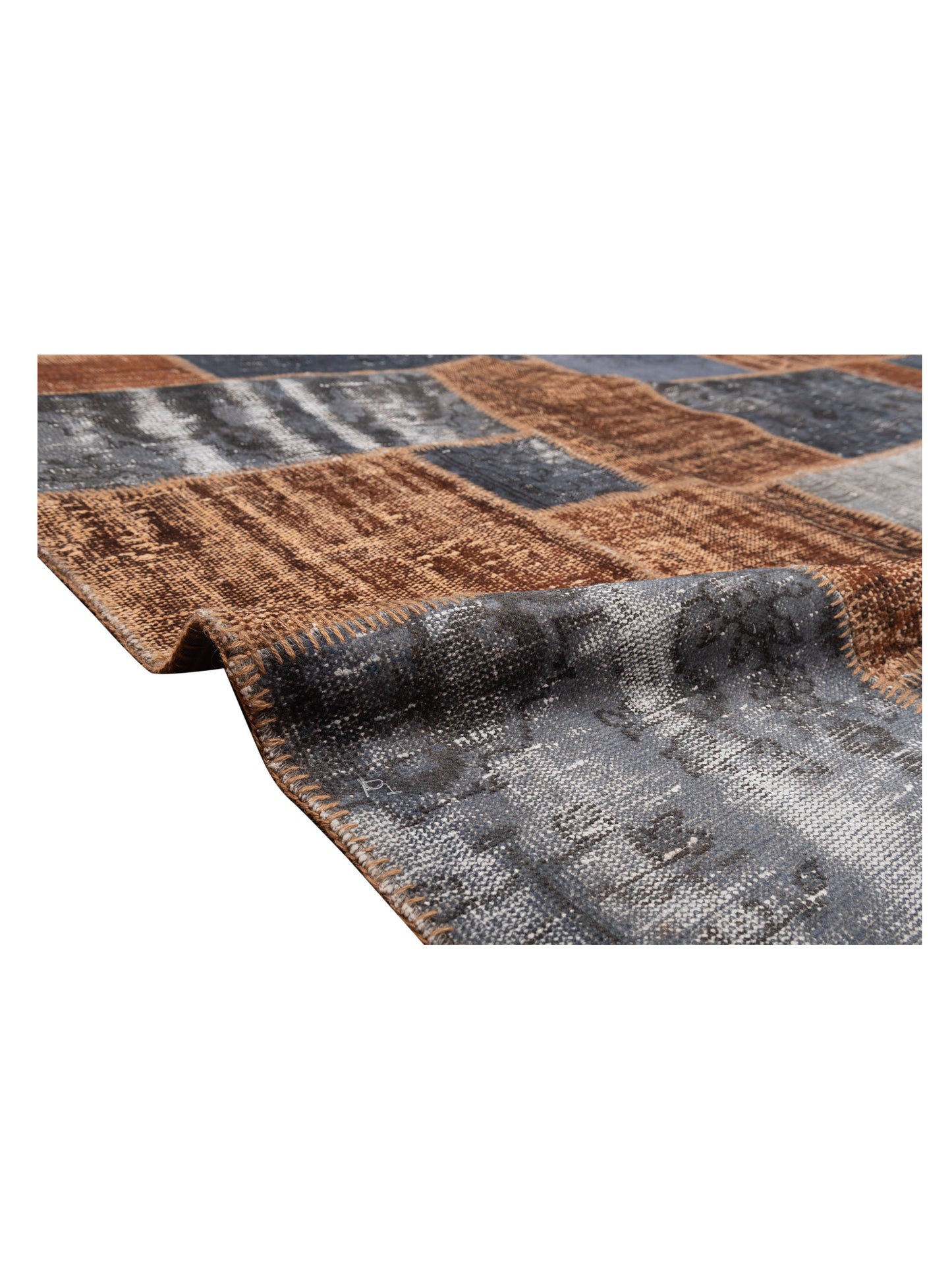 Turkish Vestige Patchwork 113072 Brown Gray 10x13 Hand Knotted Rug