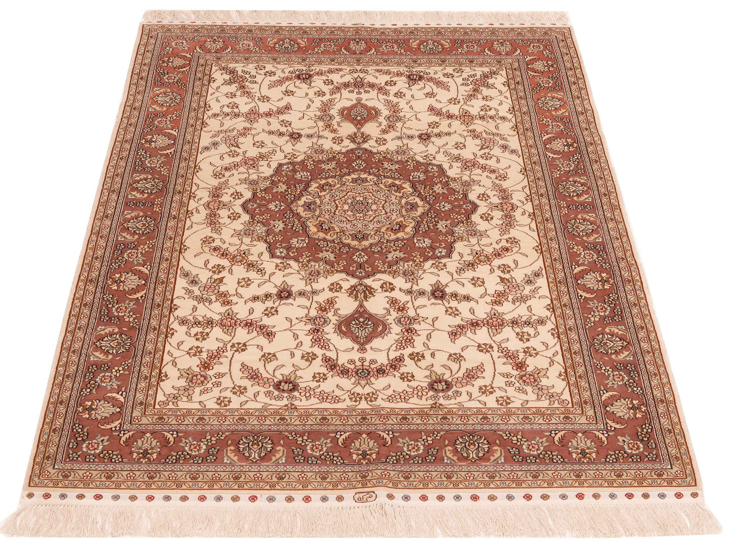 Elegance 113682 Ivory Pink 4x5.11 Hand Knotted Rug