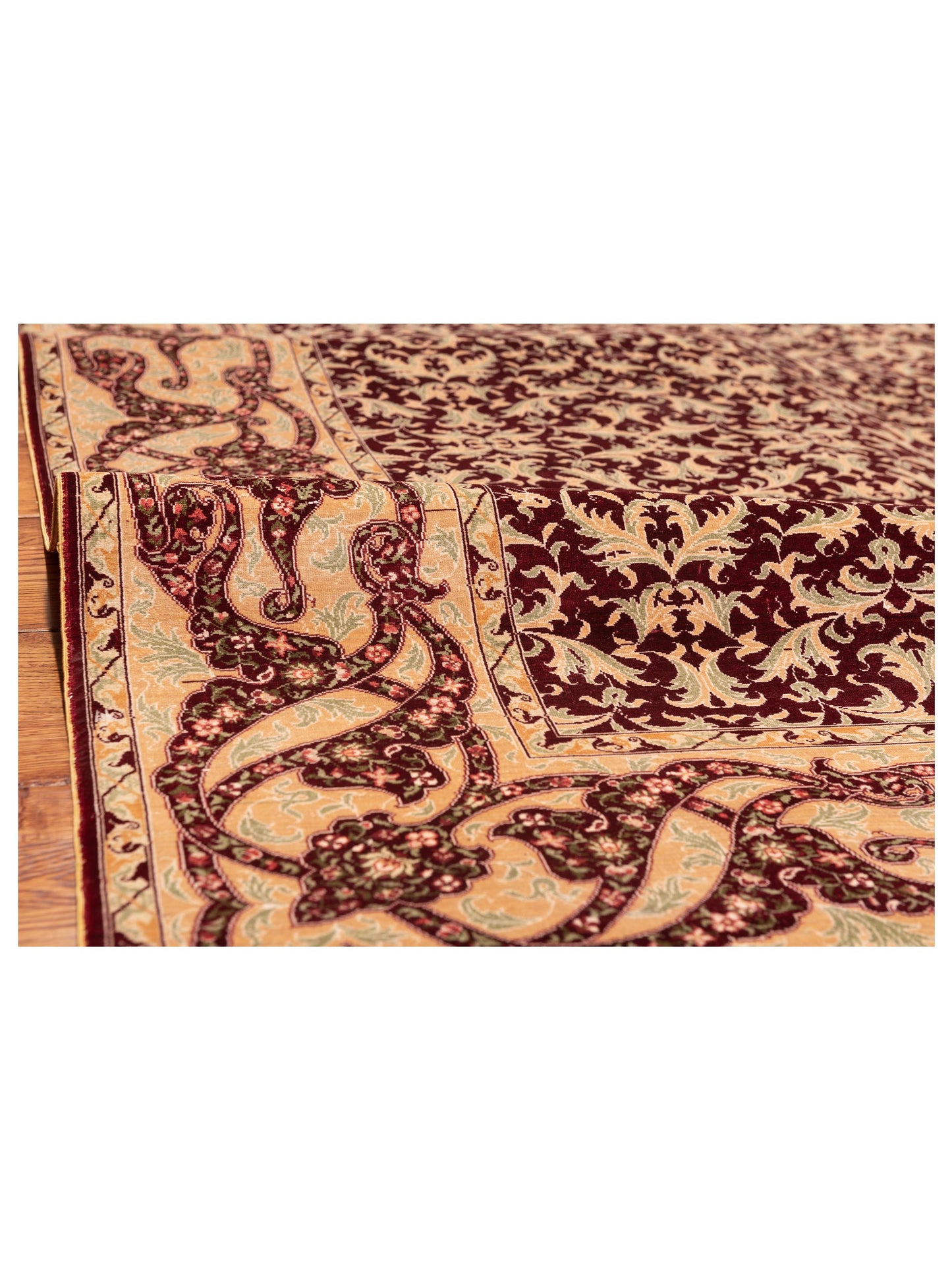 Pure Silk 113774 Red Cream 5.1x7.7 Hand Knotted Rug