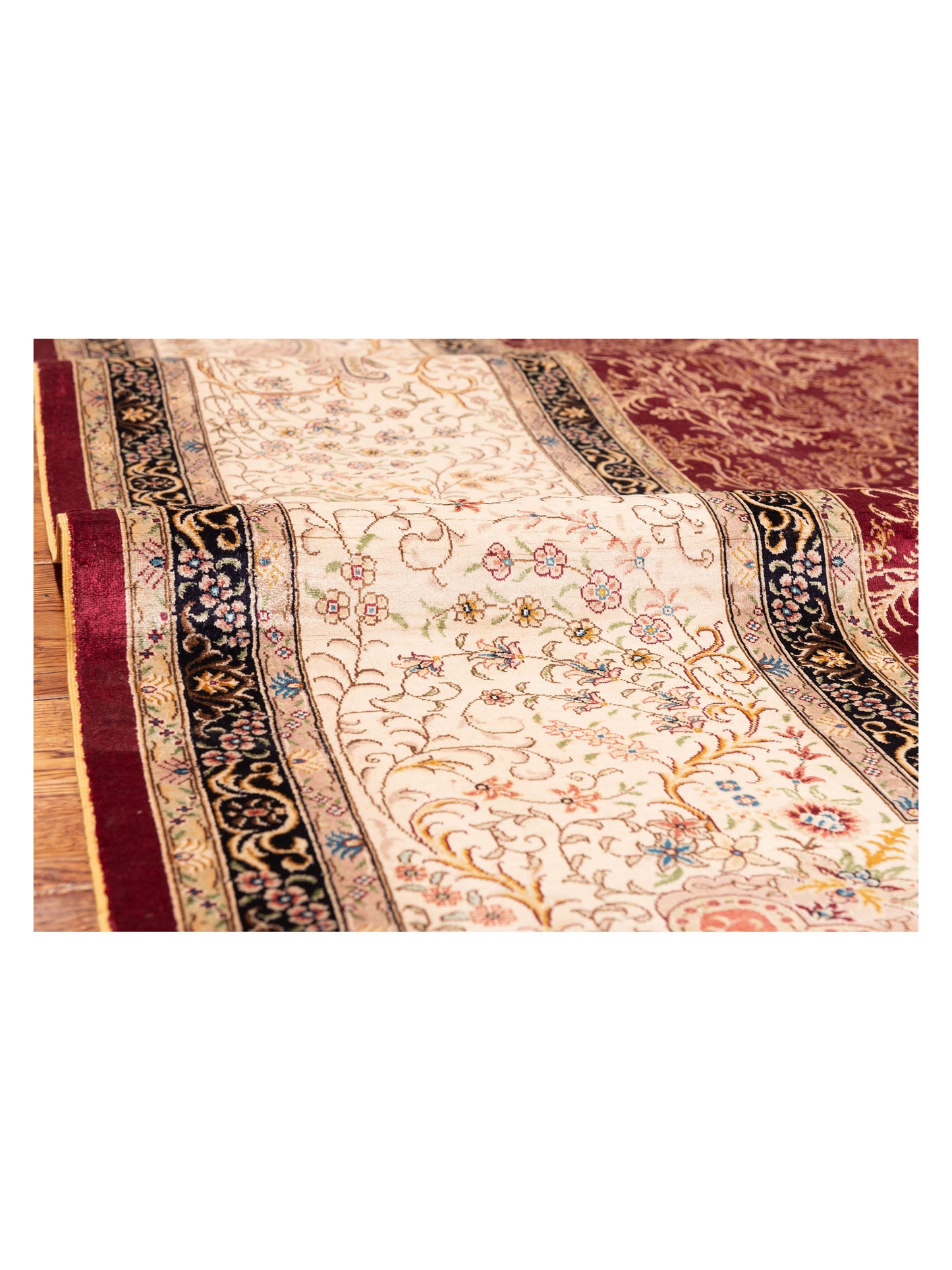 Pure Silk 113777 Red Ivory 9.1x12.7 Hand Knotted Rug