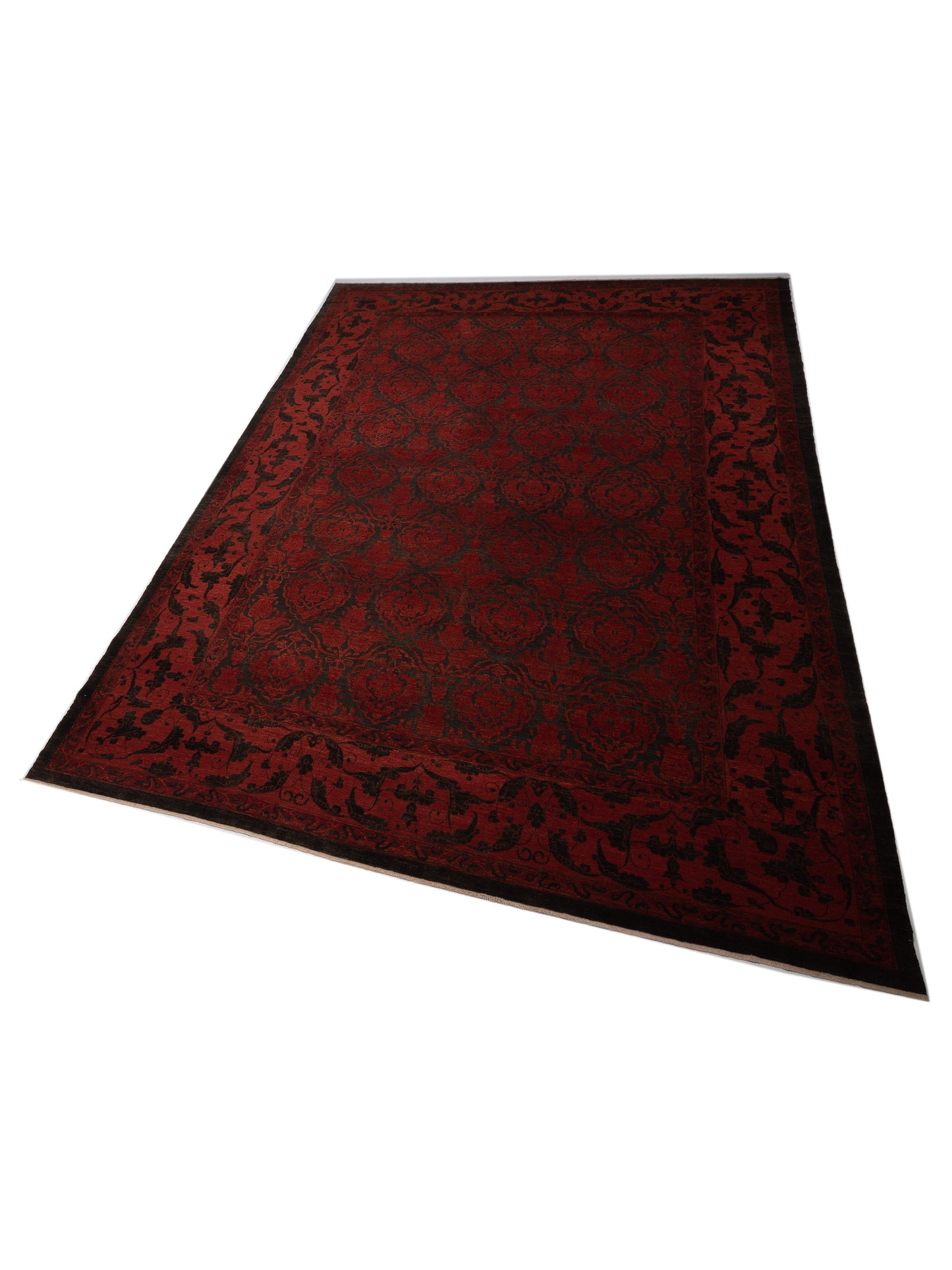 Defne Tulip Charcoal Red 12.7x17.5 Hand Knotted Rug