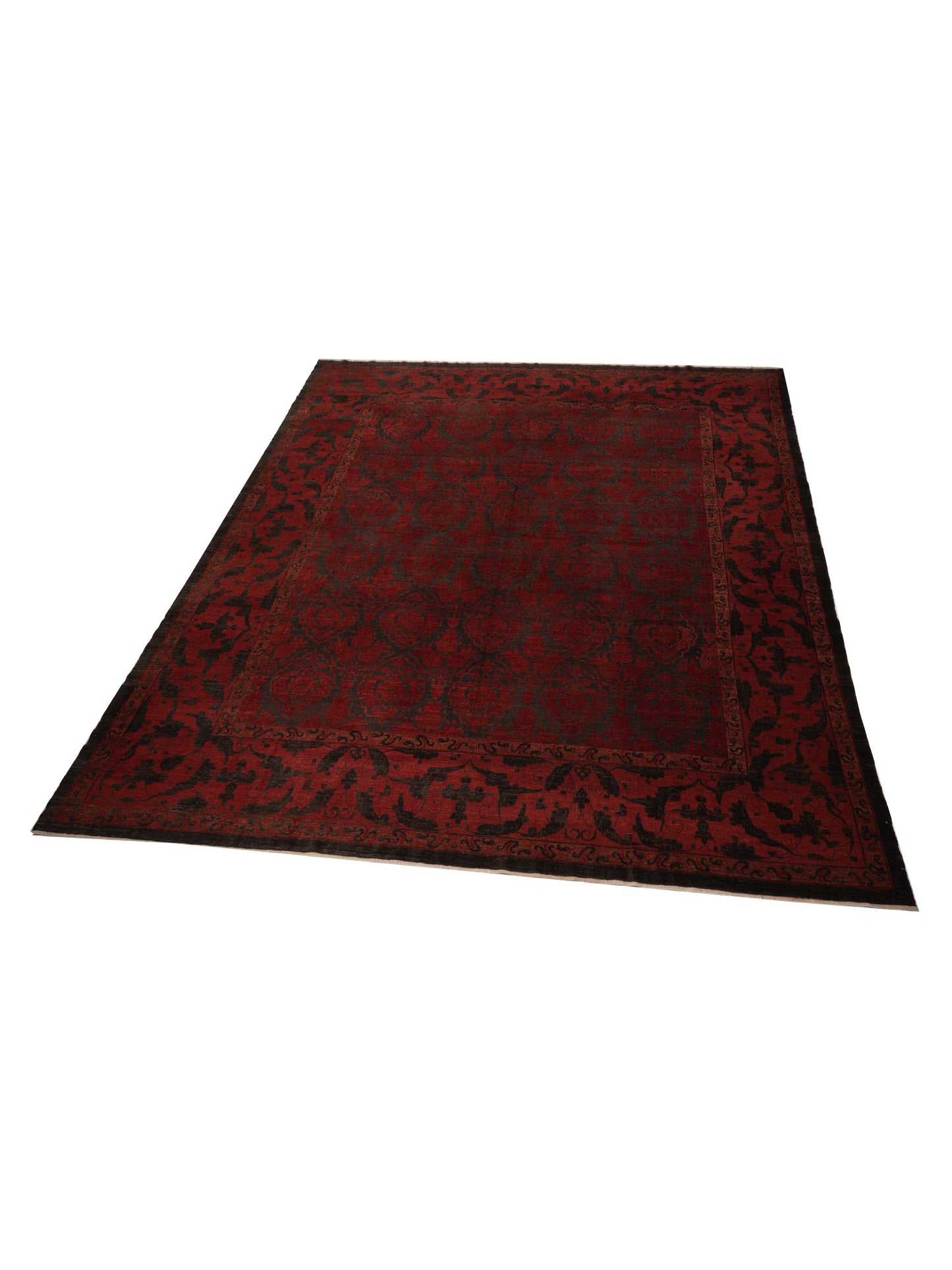 Defne Tulip Charcoal Red 14.10x15.5 Hand Knotted Rug
