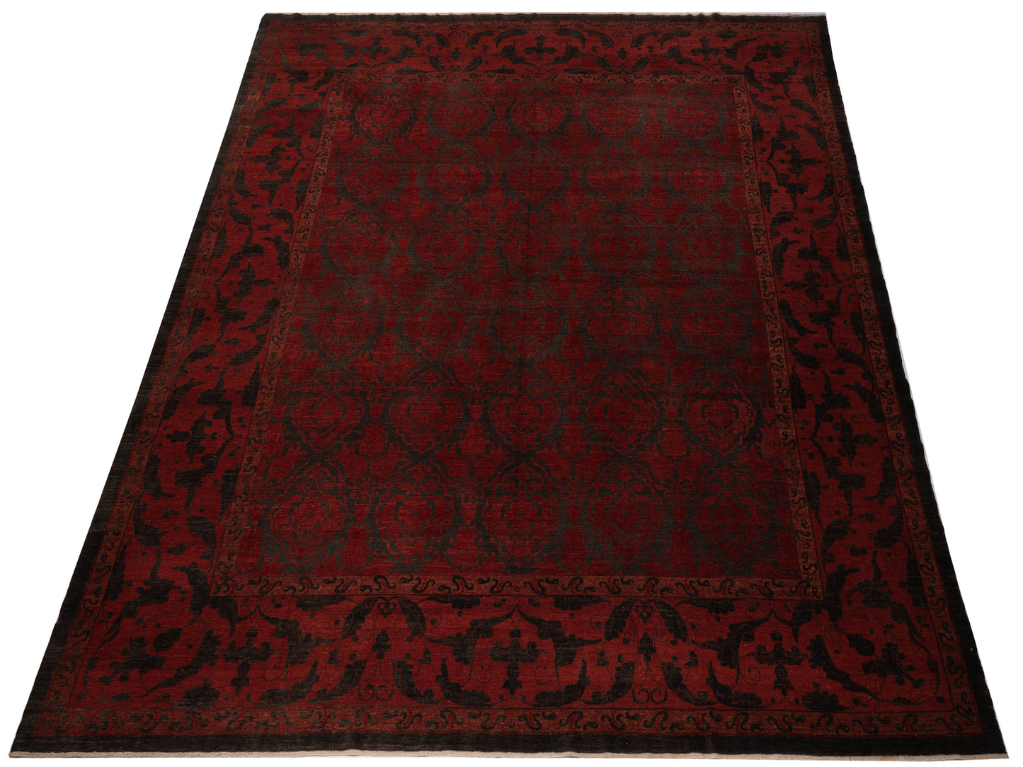Defne Tulip Charcoal Red 14.10x15.5 Hand Knotted Rug