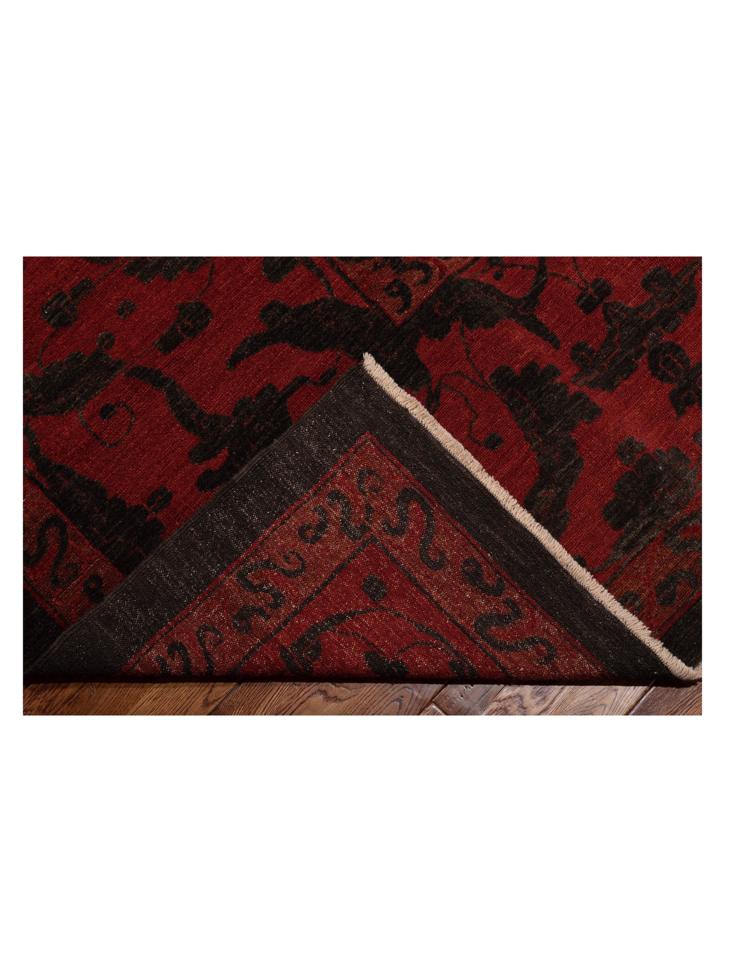 Defne Tulip Charcoal Red 14.10x15.5 Hand Knotted Rug