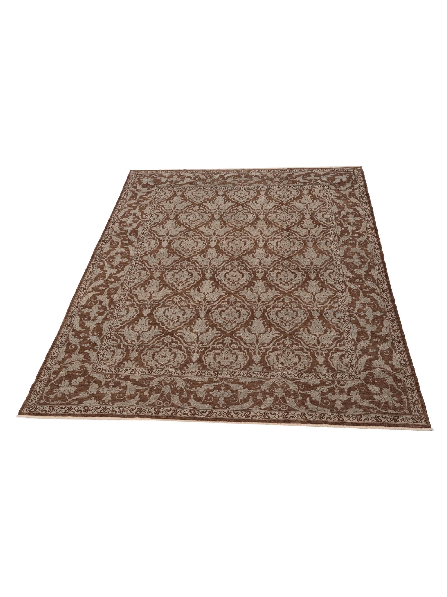 Defne Tulip Brown Ice Blue 9.5x11.8 Hand Knotted Rug