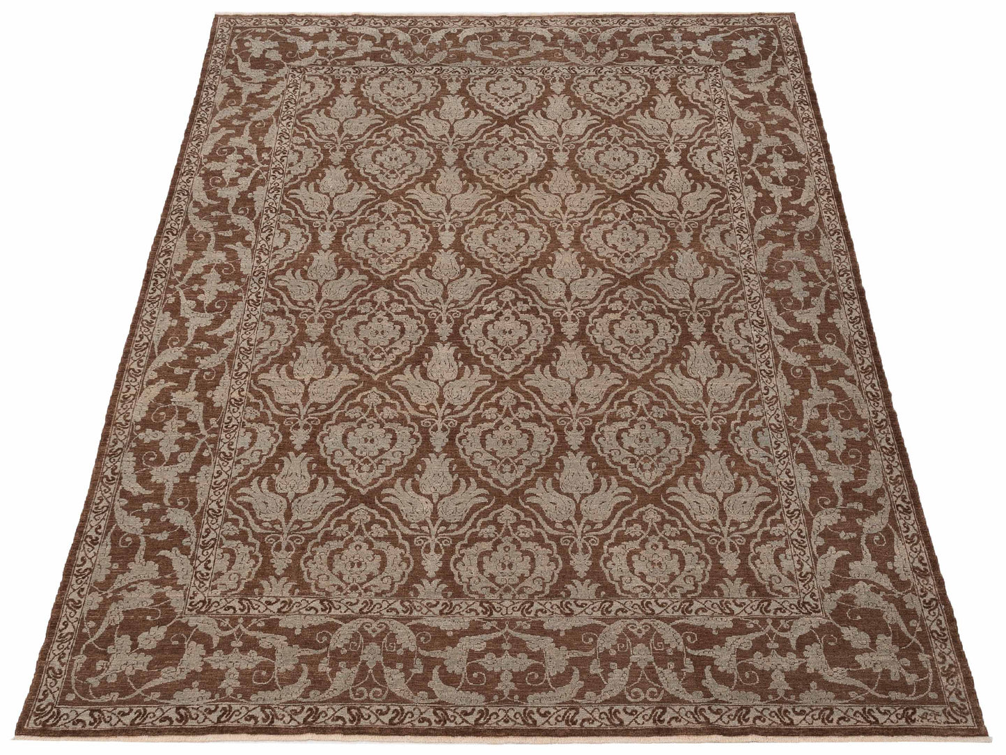 Defne Tulip Brown Ice Blue 9.5x11.8 Hand Knotted Rug