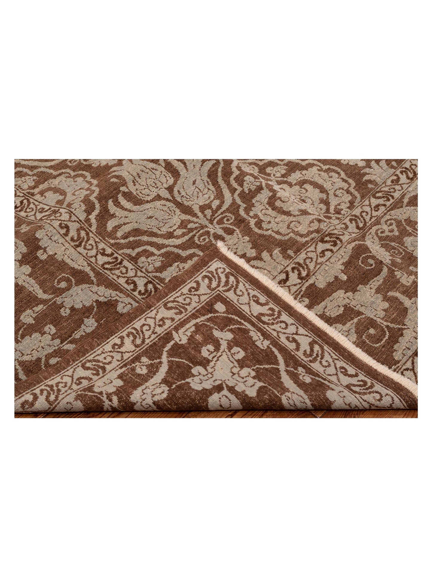 Defne Tulip Brown Ice Blue 9.5x11.8 Hand Knotted Rug