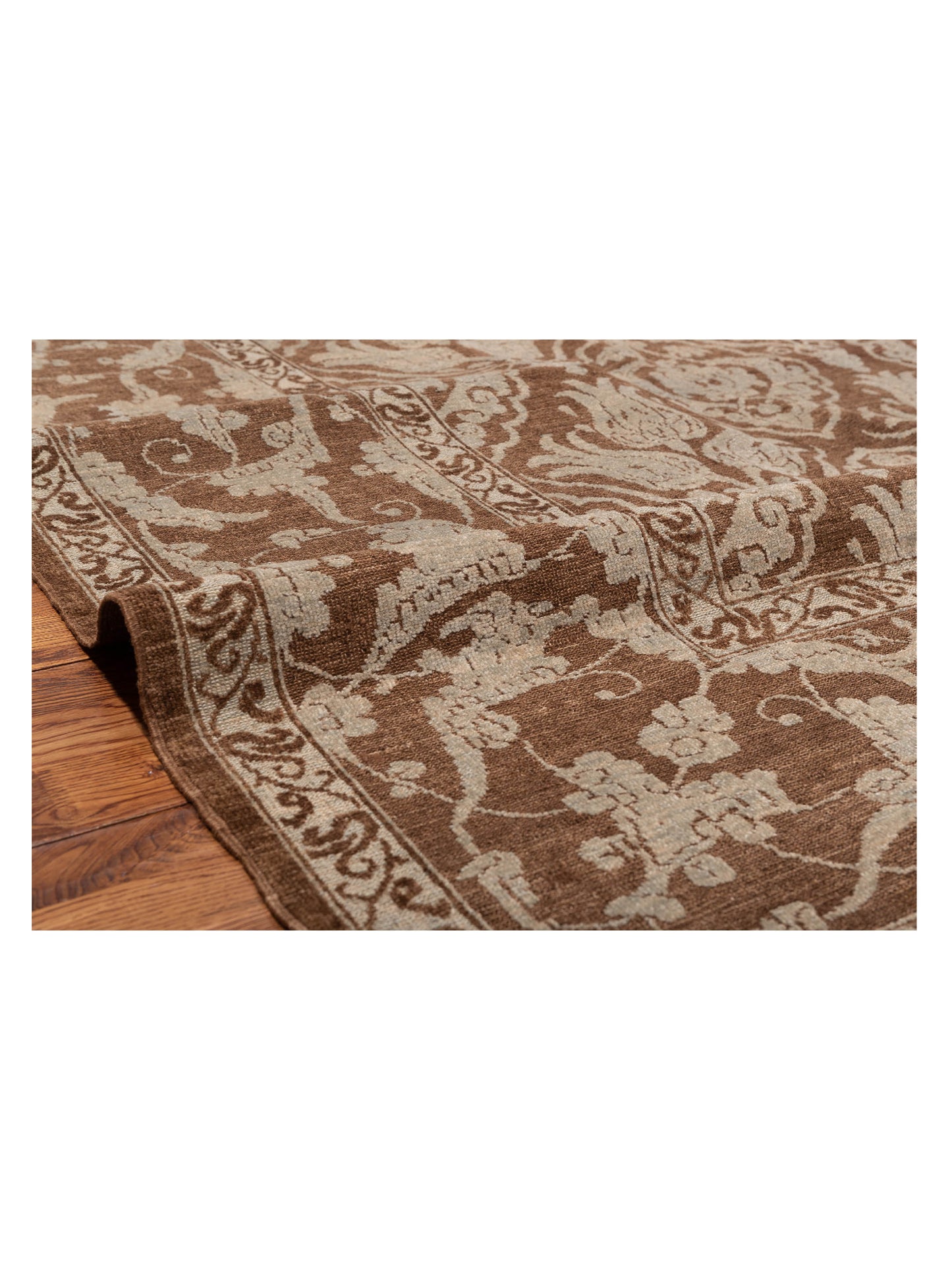 Defne Tulip Brown Ice Blue 9.5x11.8 Hand Knotted Rug