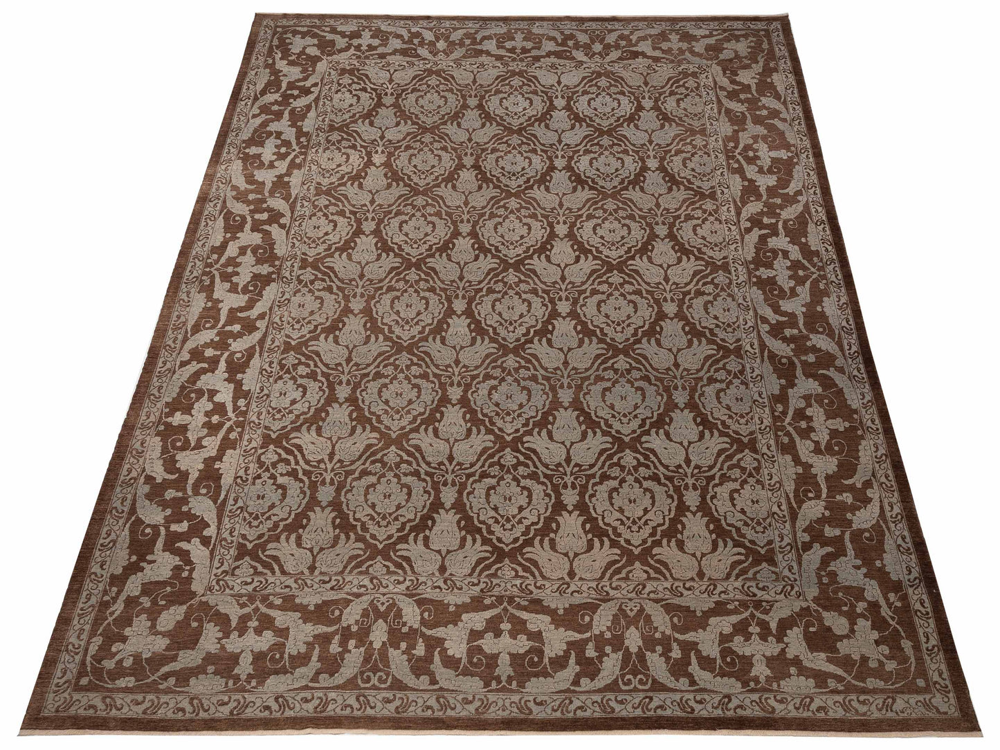 Defne Tulip Brown Ice Blue 12x15.1 Hand Knotted Rug