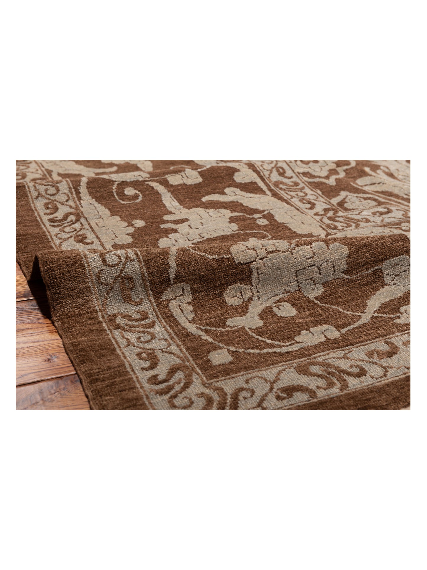 Defne Tulip Brown Ice Blue 12x15.1 Hand Knotted Rug