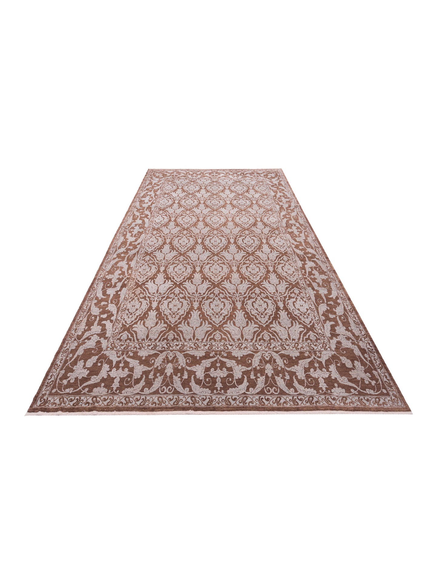 Defne Tulip Brown Ice Blue 10.4x13.8 Hand Knotted Rug