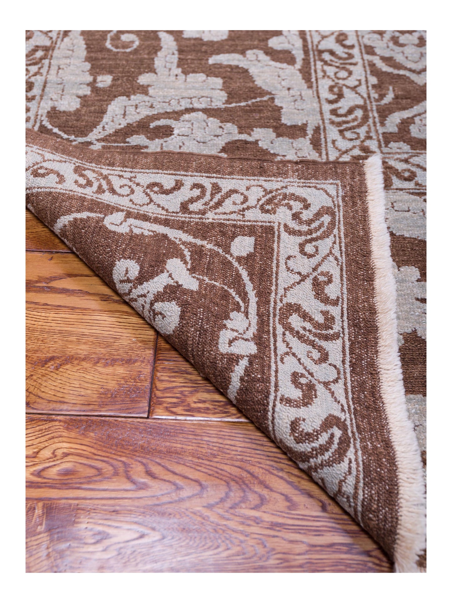 Defne Tulip Brown Ice Blue 10.4x13.8 Hand Knotted Rug
