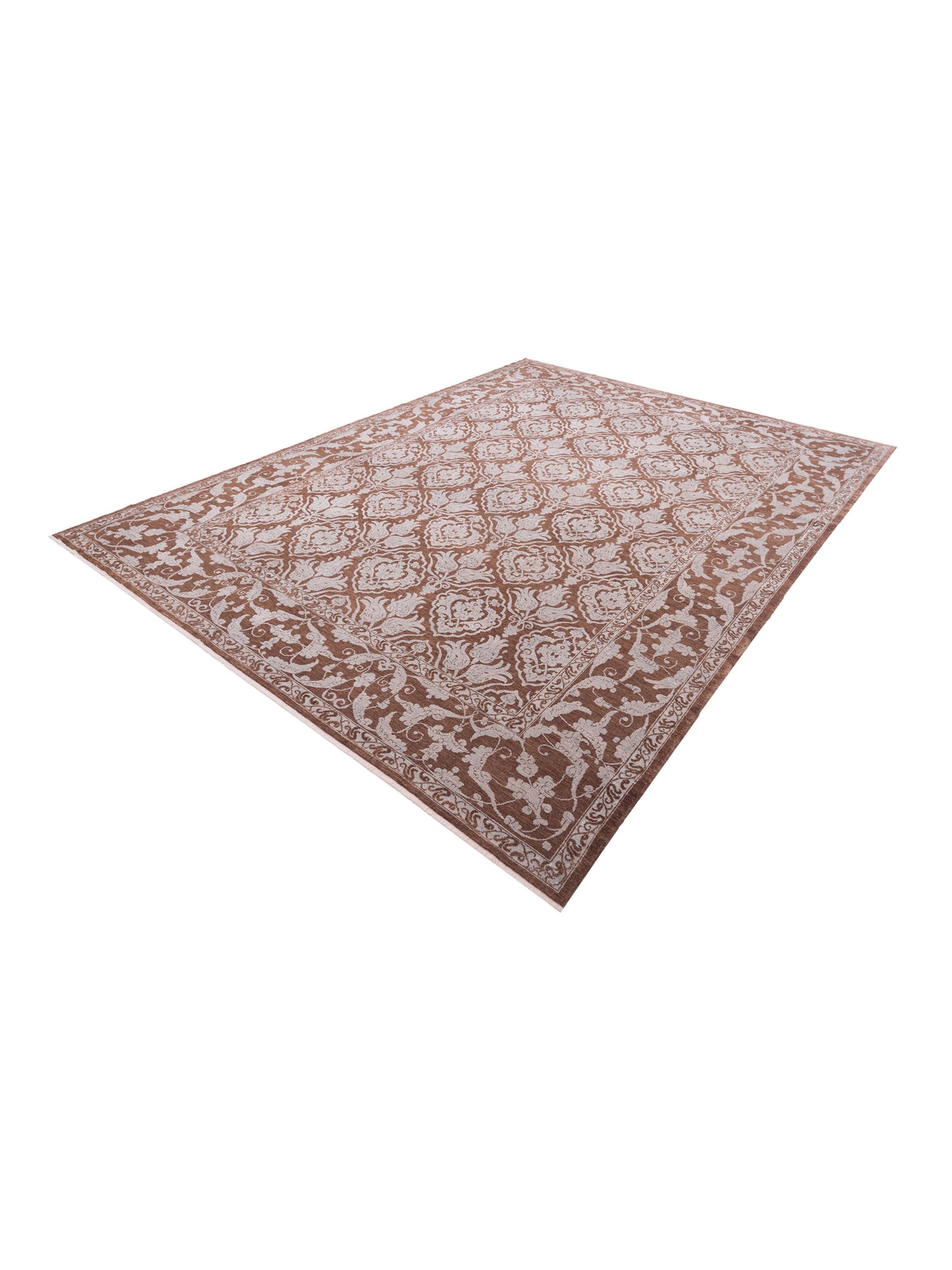 Defne Tulip Brown Ice Blue 10.4x13.8 Hand Knotted Rug