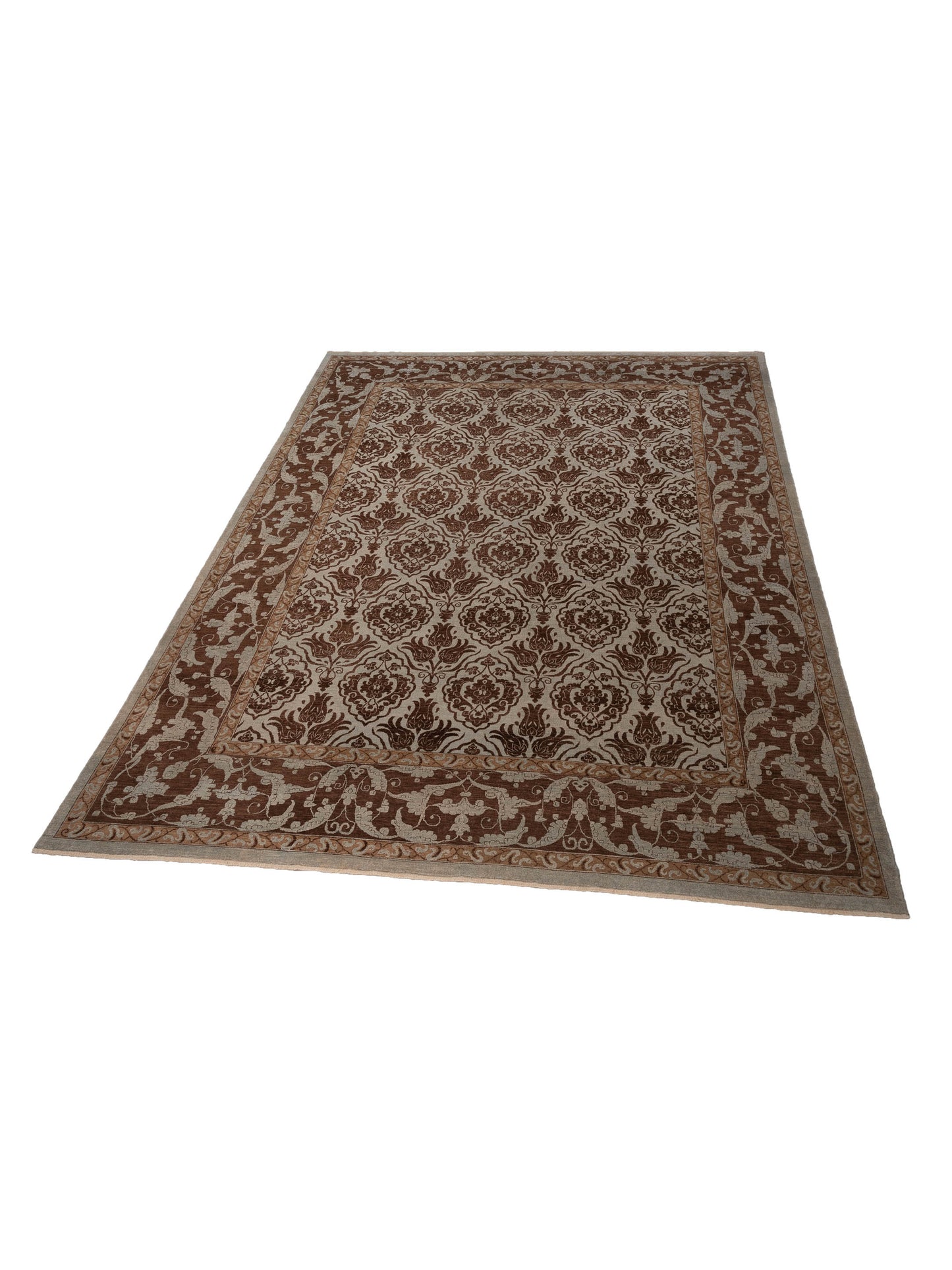 Defne Tulip Ice Blue Brown 12.2x15.3 Hand Knotted Rug
