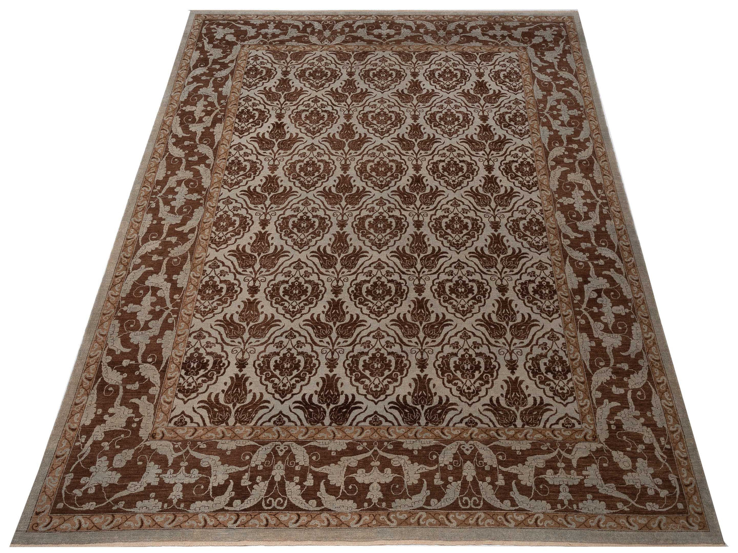 Defne Tulip Ice Blue Brown 12.2x15.3 Hand Knotted Rug