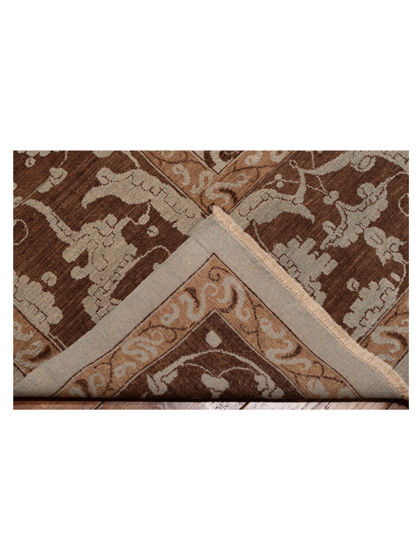 Defne Tulip Ice Blue Brown 12.2x15.3 Hand Knotted Rug