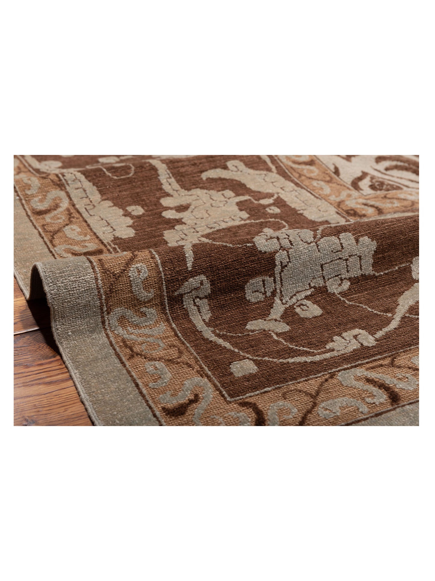 Defne Tulip Ice Blue Brown 12.2x15.3 Hand Knotted Rug