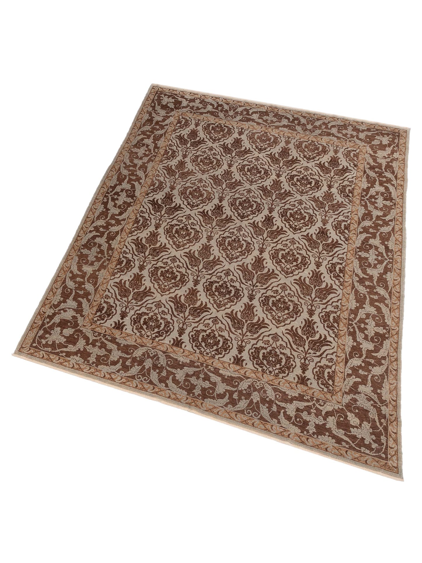 Defne Tulip Ice Blue Brown 9.7x11.9 Hand Knotted Rug