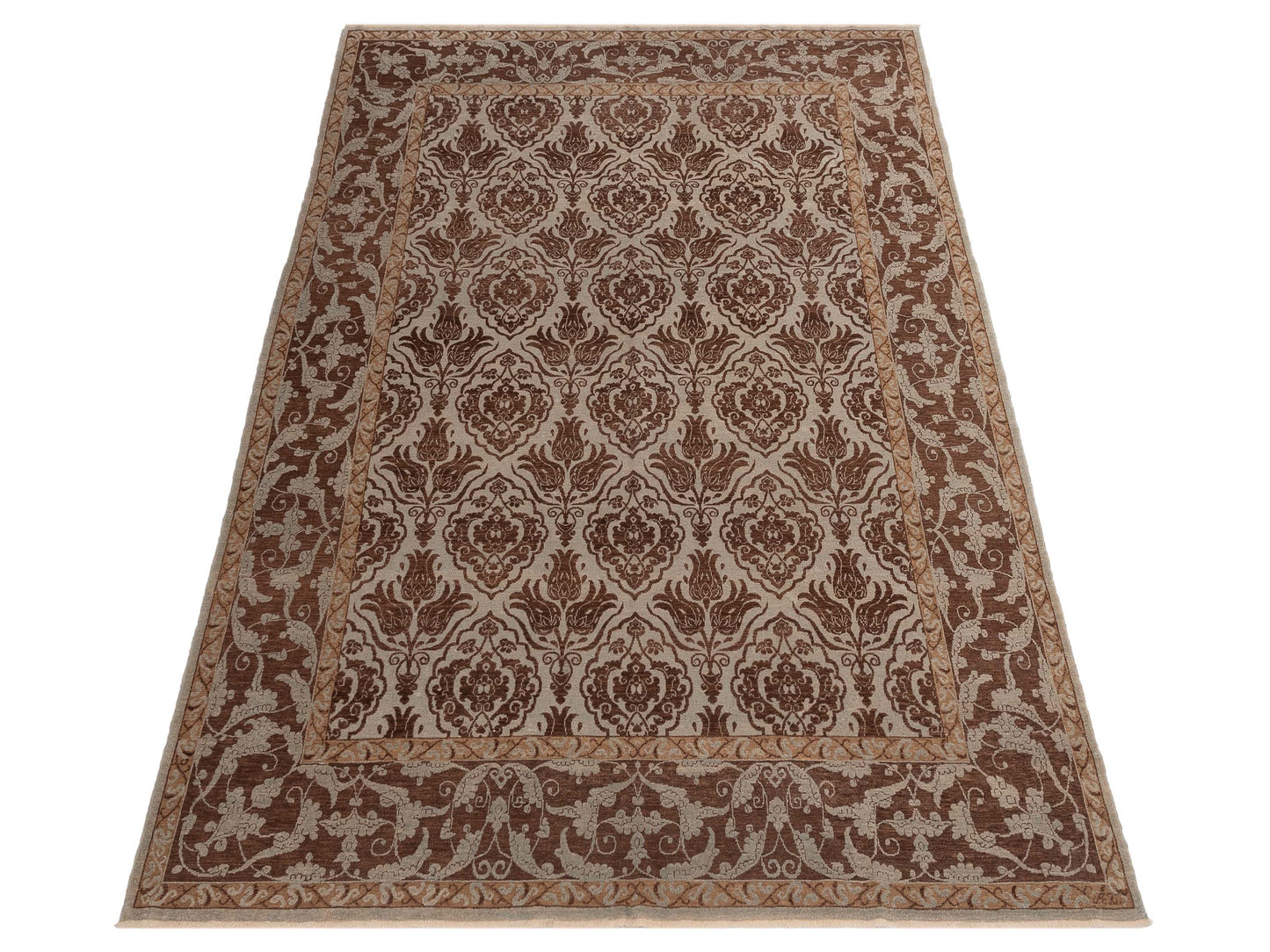 Defne Tulip Ice Blue Brown 9.7x11.9 Hand Knotted Rug