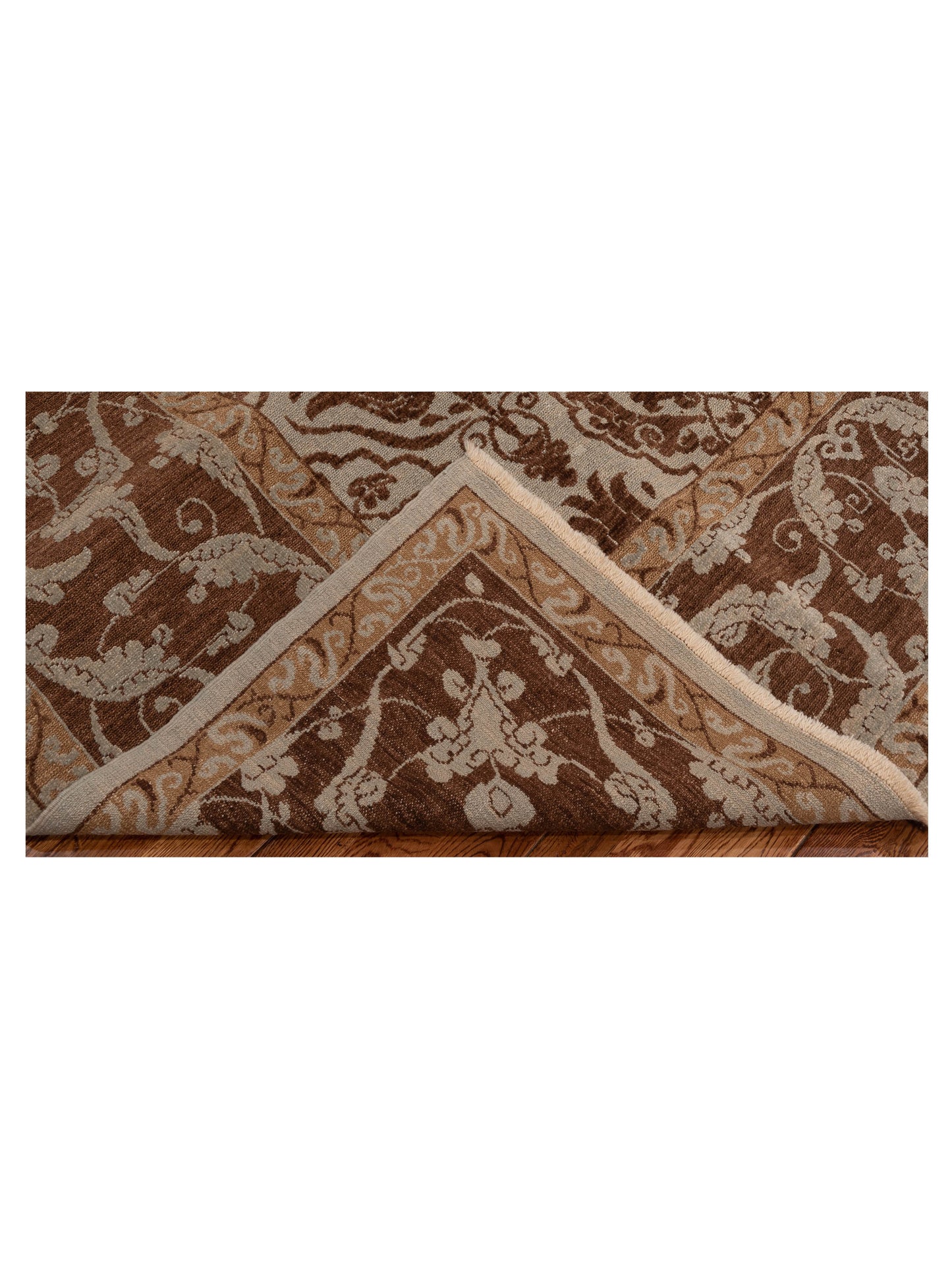 Defne Tulip Ice Blue Brown 9.7x11.9 Hand Knotted Rug