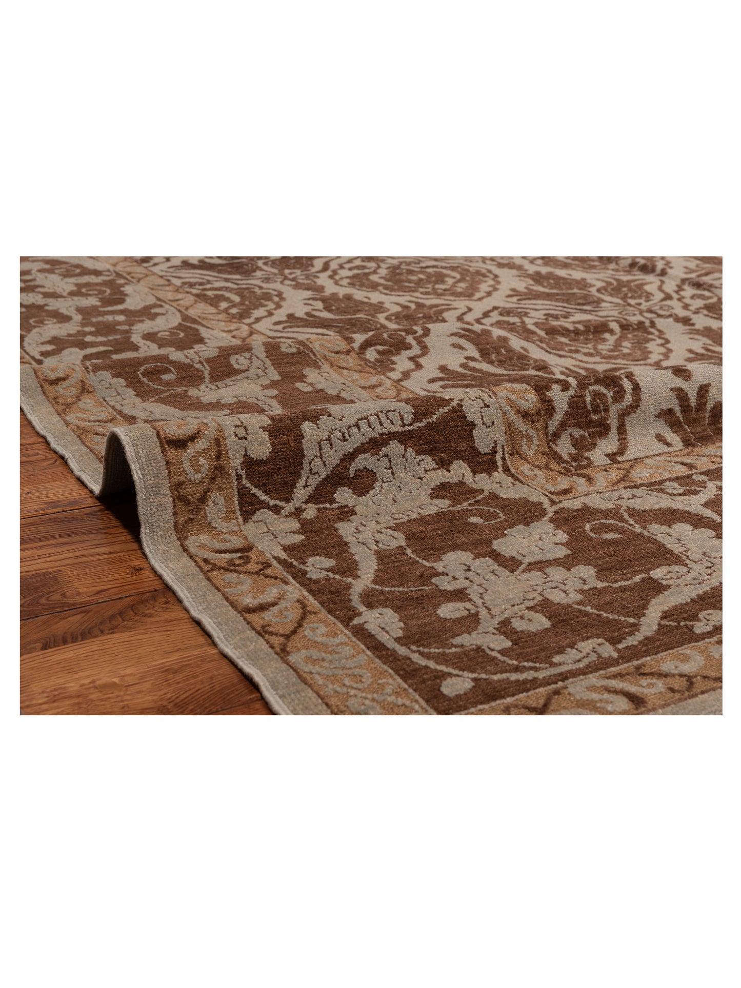 Defne Tulip Ice Blue Brown 9.7x11.9 Hand Knotted Rug