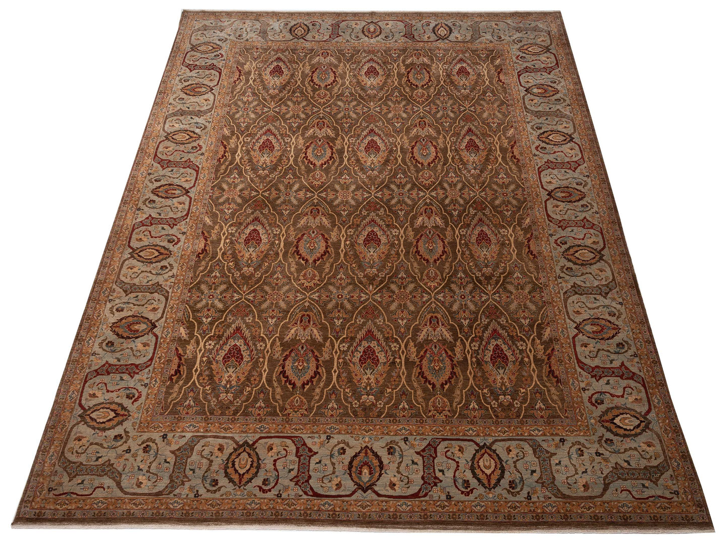 Firuze Simla Brown Light Blue 11.6x15.4 Hand Knotted Rug