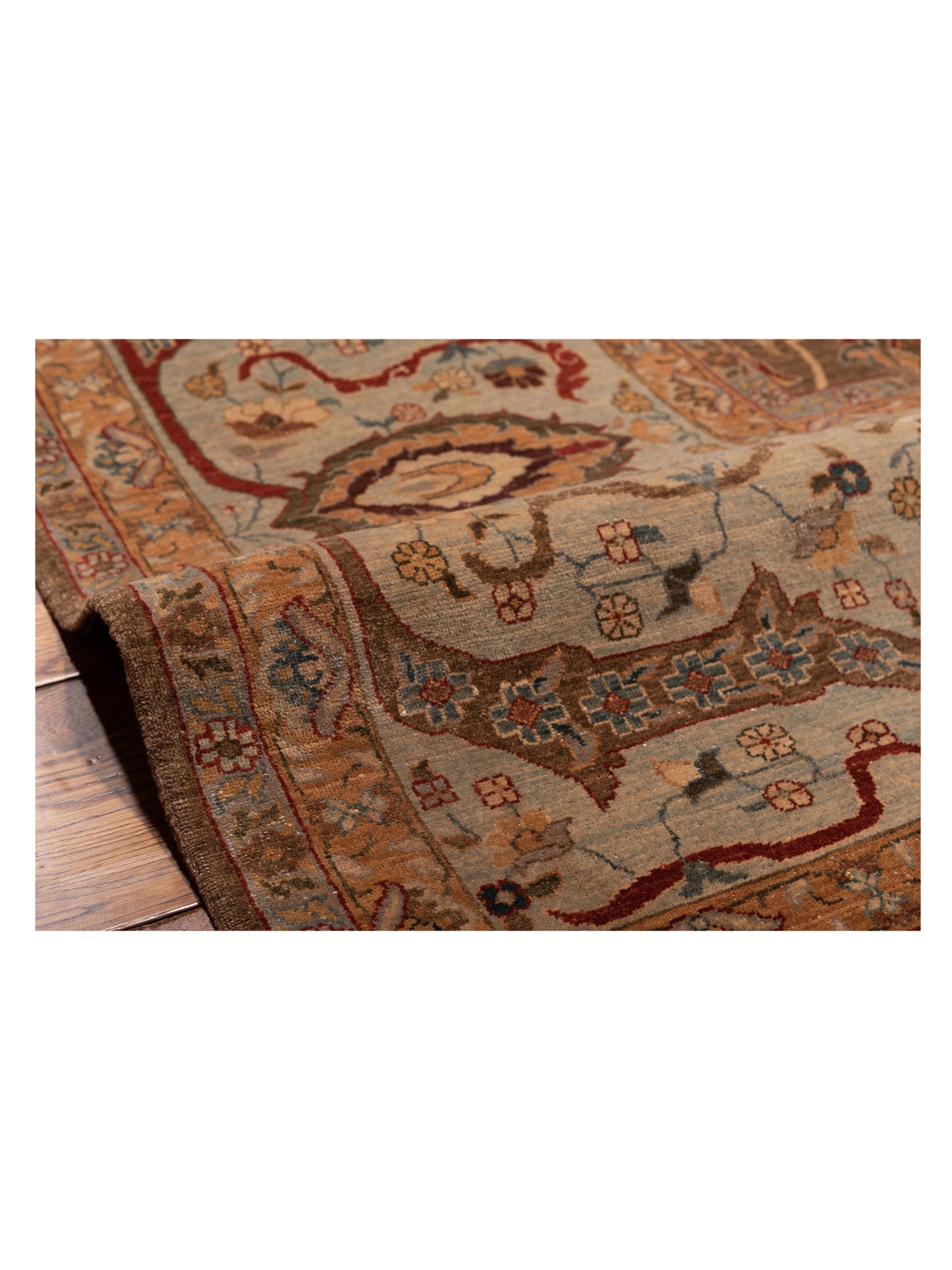Firuze Simla Brown Light Blue 11.6x15.4 Hand Knotted Rug