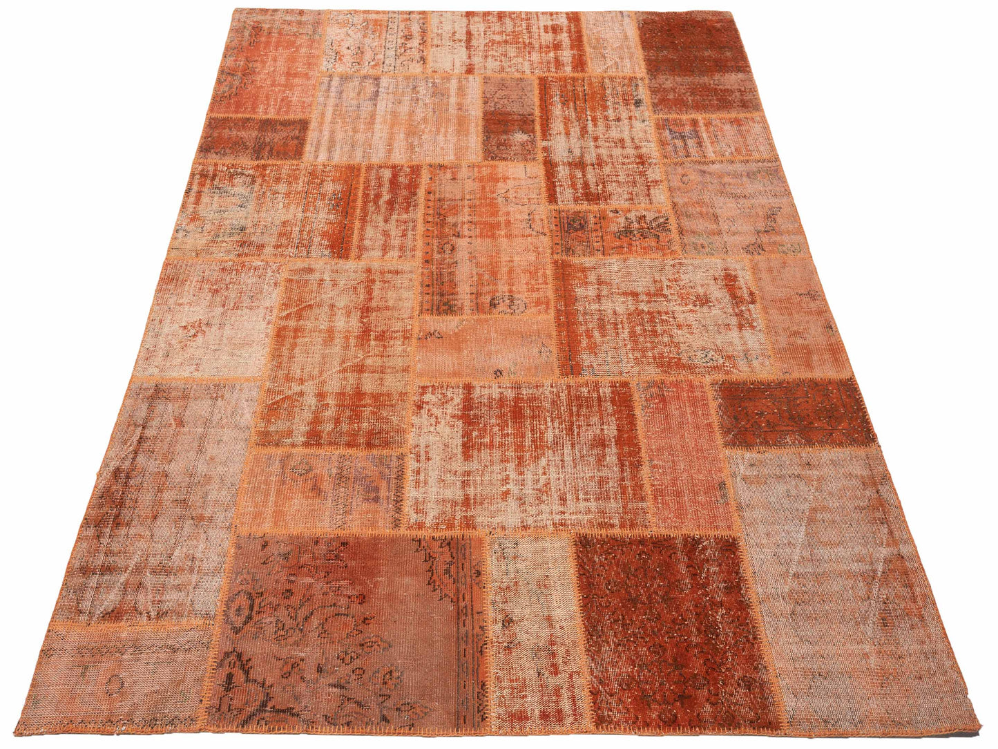 Turkish Vestige Patchwork 114098 Orange 8x10 Hand Knotted Rug
