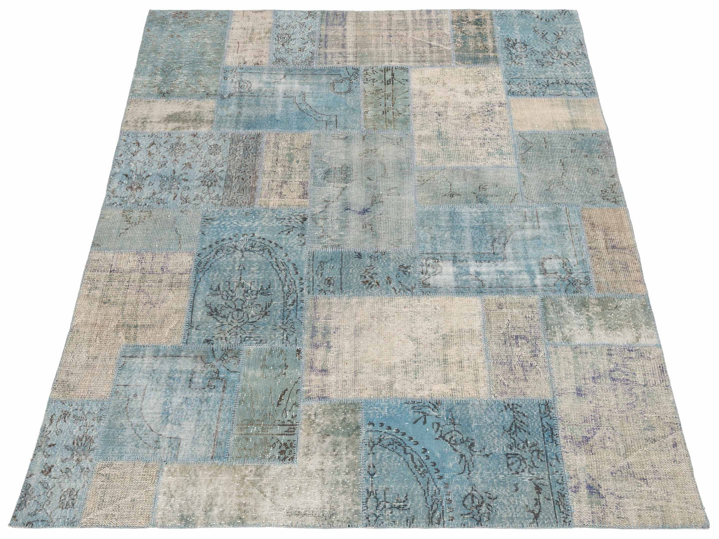 Turkish Vestige Patchwork 114110 Jean Blue 8x10 Hand Knotted Rug