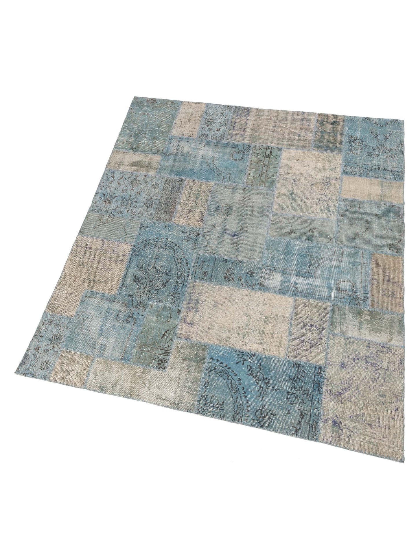 Turkish Vestige Patchwork 114110 Jean Blue 8x10 Hand Knotted Rug