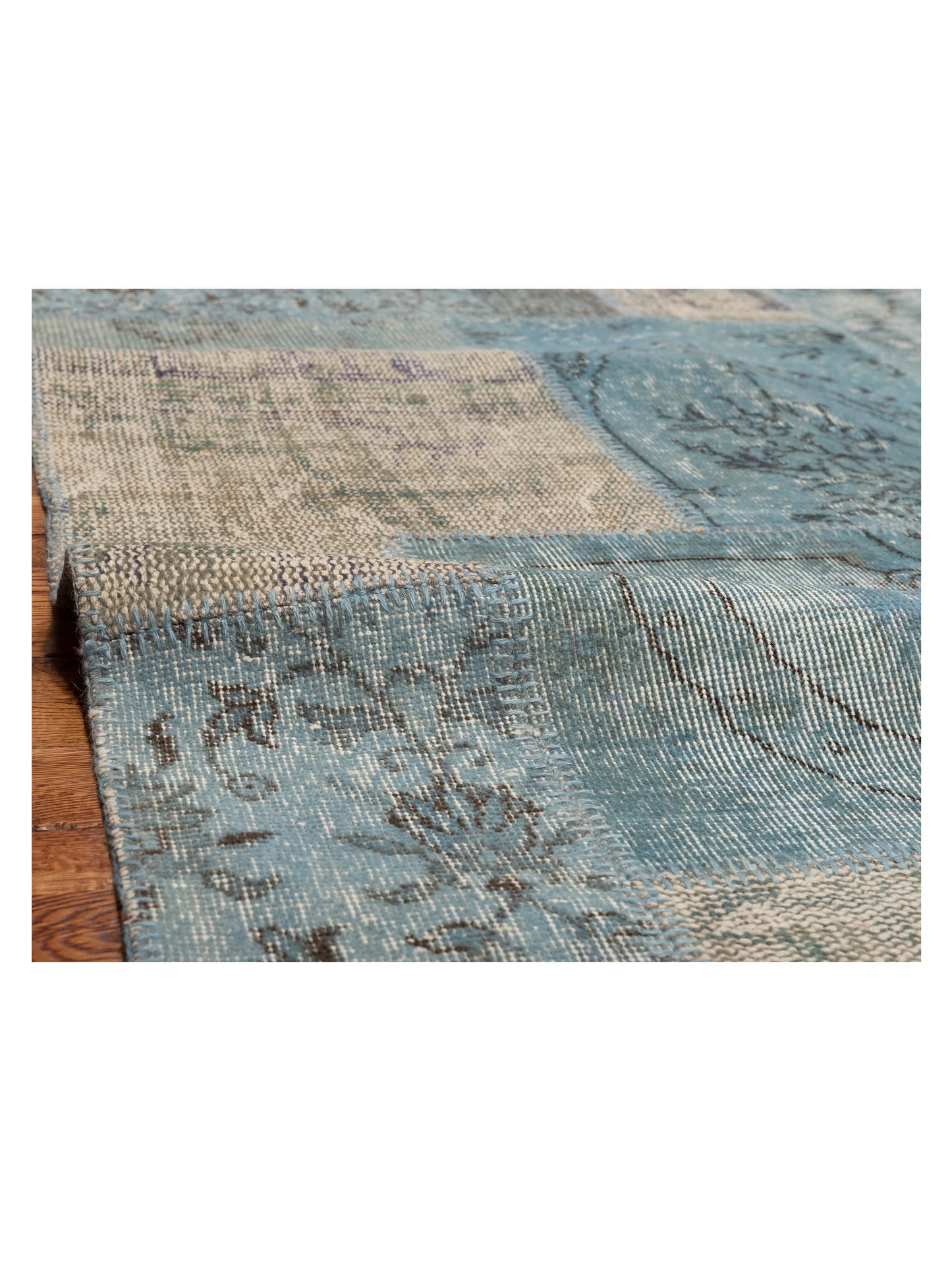 Turkish Vestige Patchwork 114110 Jean Blue 8x10 Hand Knotted Rug