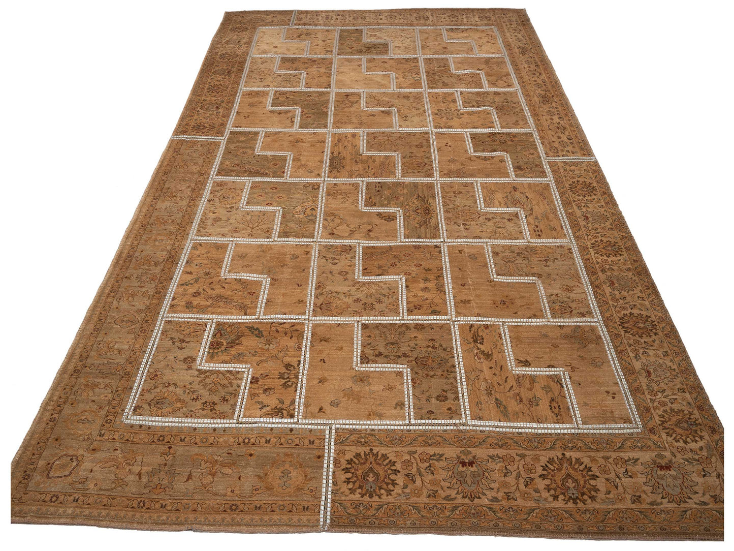 Turkish Vestige Patchwork 114246 Light Brown 10.8x15.3 Hand Knotted Rug