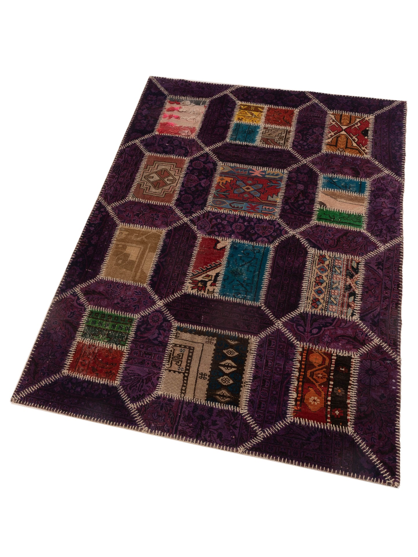 Turkish Vestige Patchwork 114247 Purple 4.3x6.5 Hand Knotted Rug